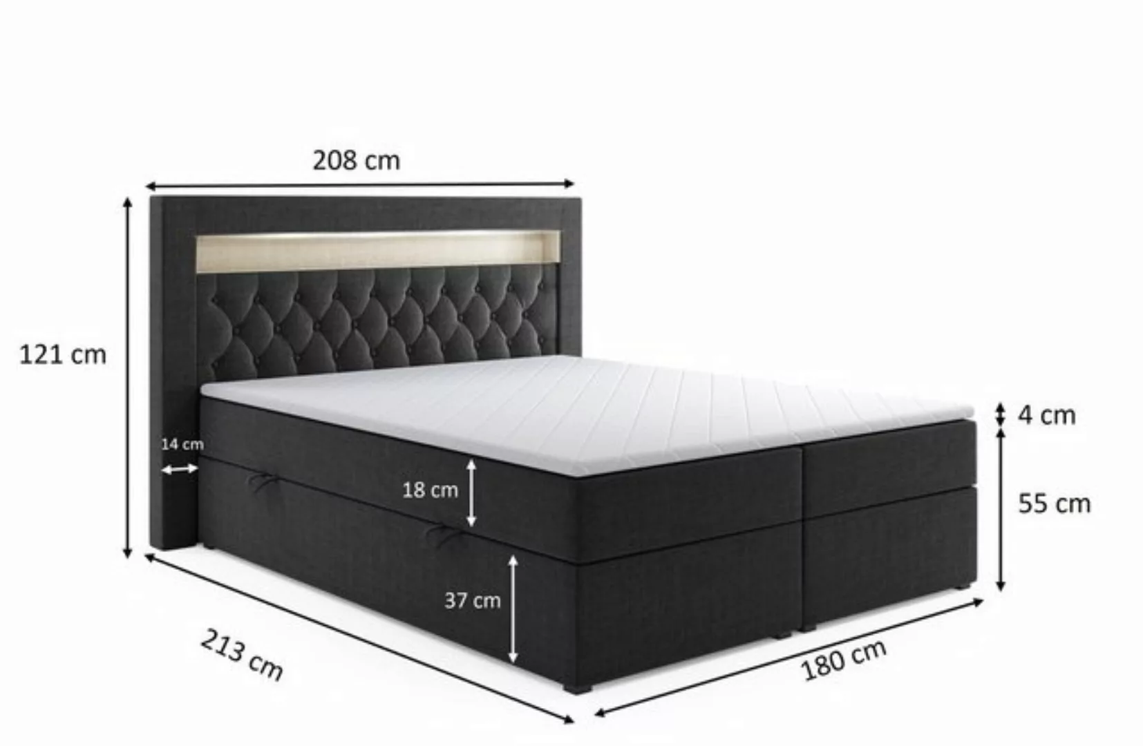 Möbel Punkt Boxspringbett Boxspringbett Denver 180x200cm Grau Anthrazit Bet günstig online kaufen