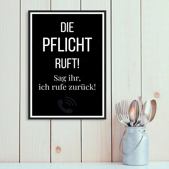 queence Metallbild "Pflicht ruft", Schriftzüge-Schriftzug-Schwarz-Weiß, (1 günstig online kaufen