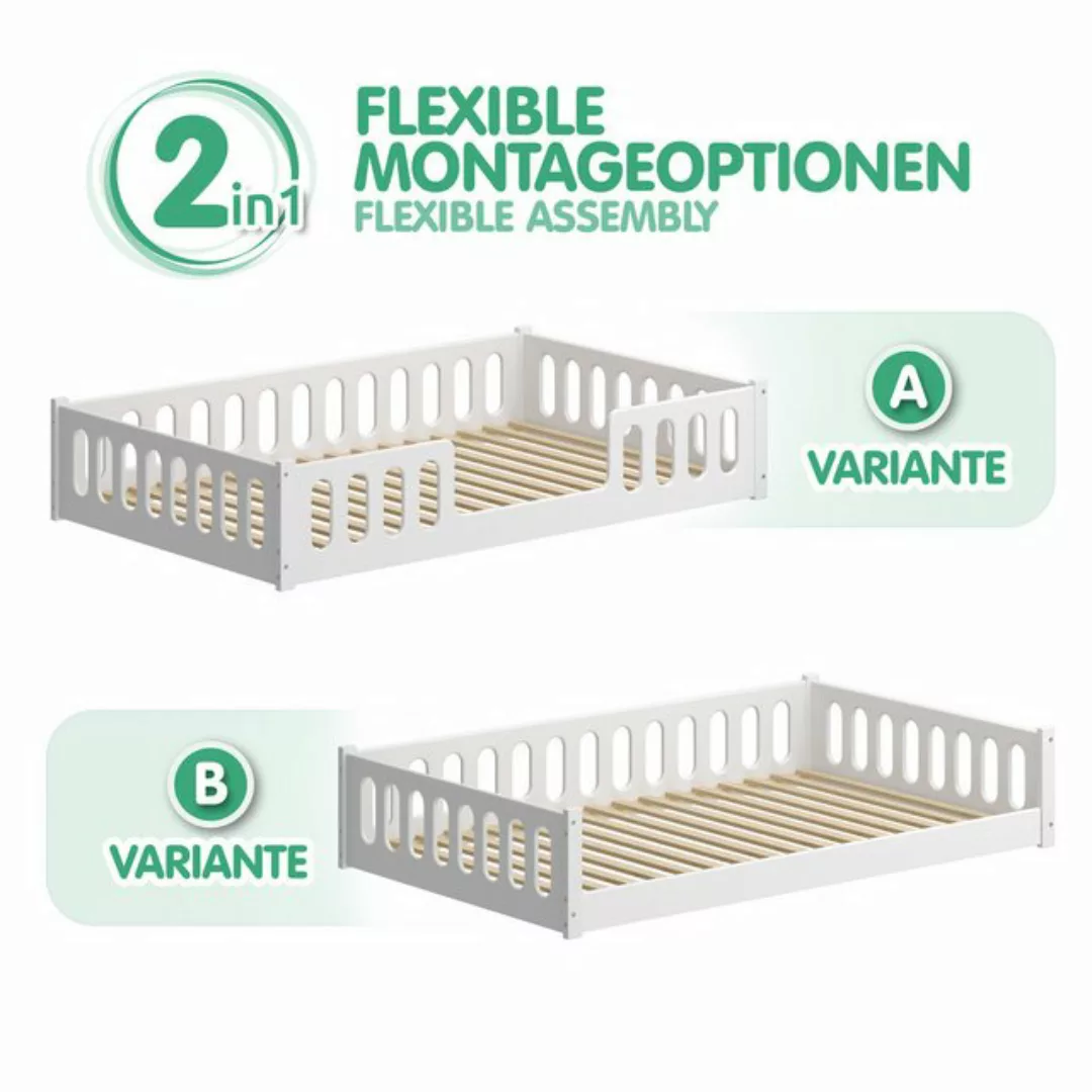 CADANI Kinderbett Monte weiss (abnehmbarer Rausfallschutz), Bodenbett, einf günstig online kaufen
