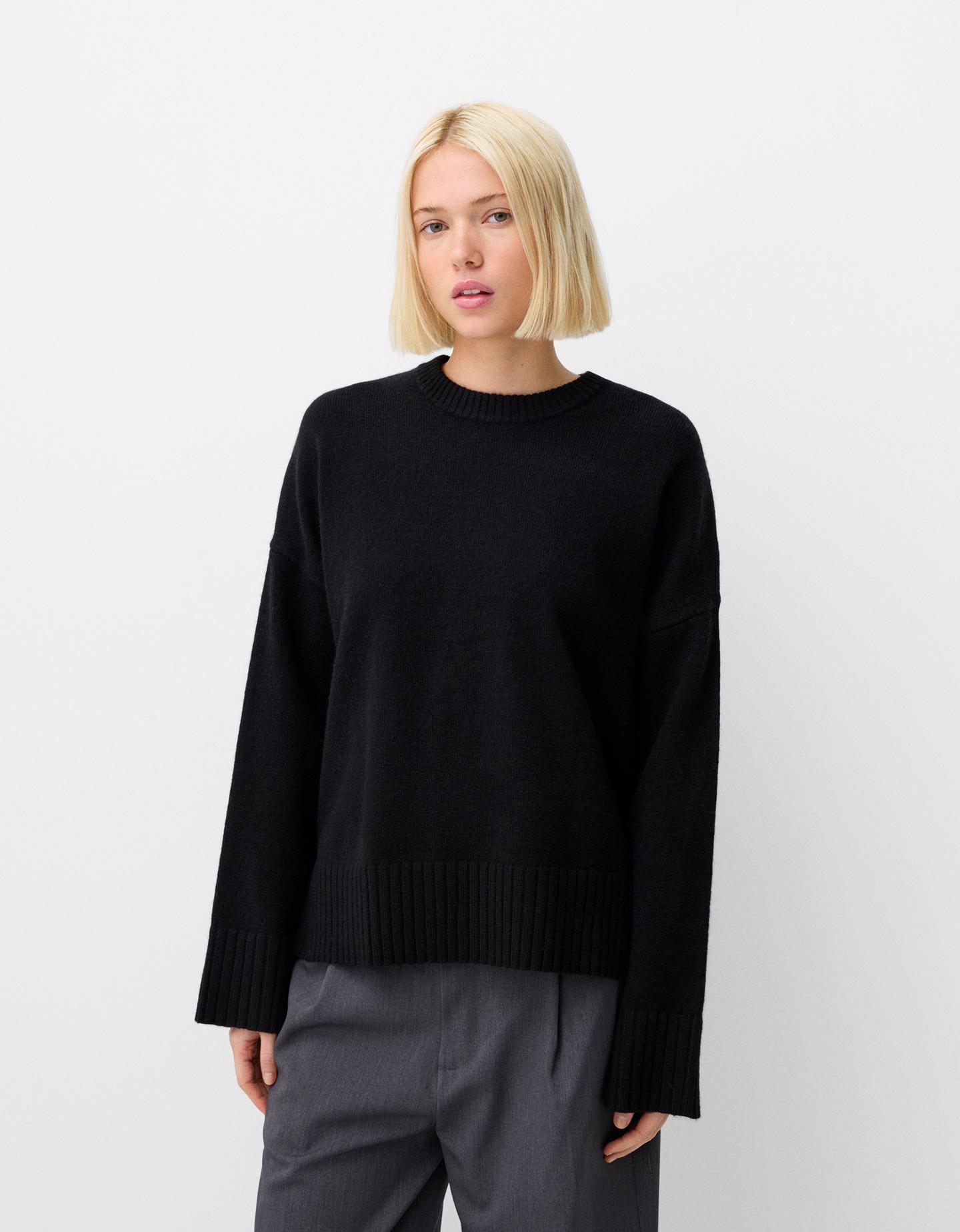 Bershka Pullover Mit Rundausschnitt Damen S Schwarz günstig online kaufen