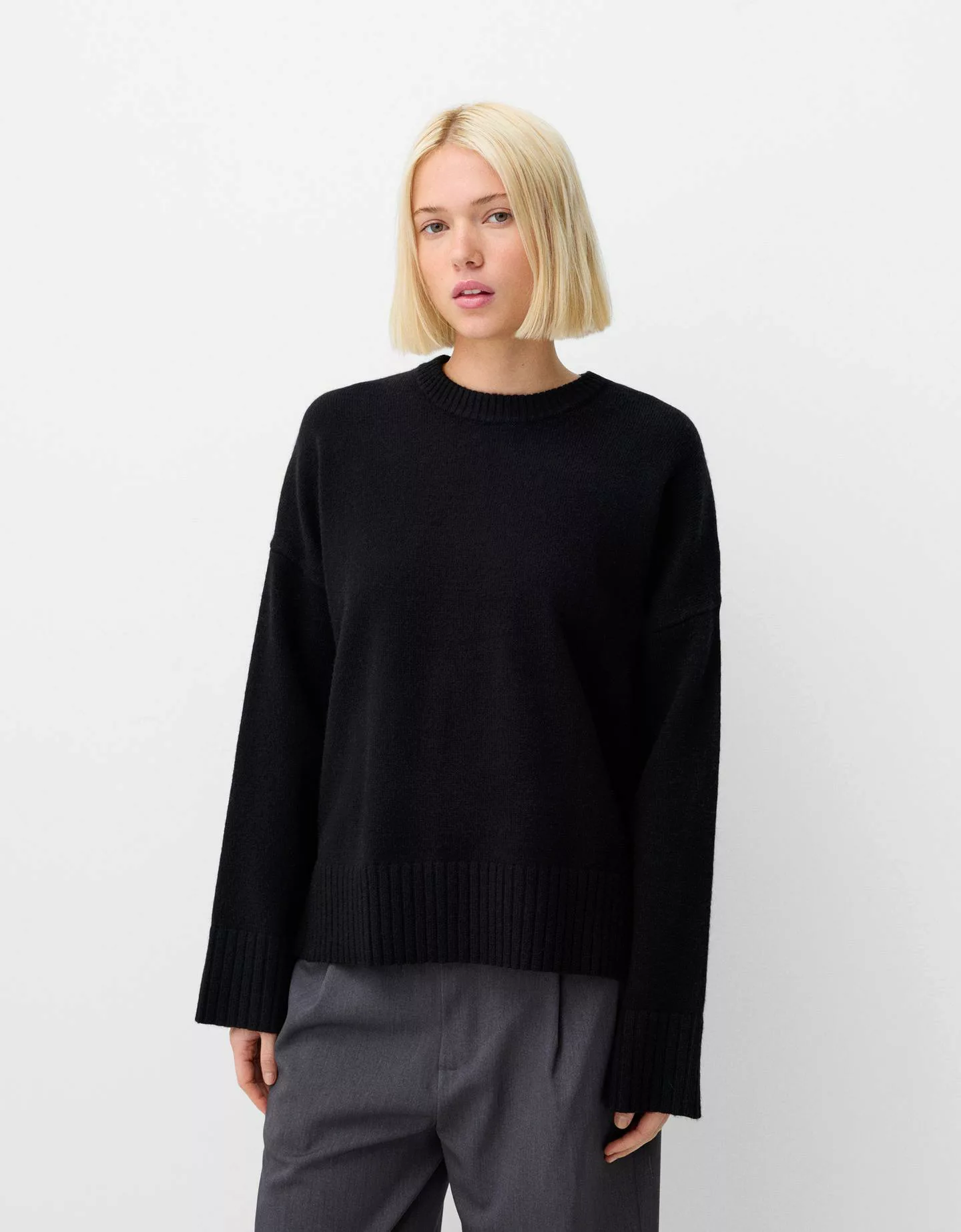 Bershka Pullover Mit Rundausschnitt Damen L Schwarz günstig online kaufen