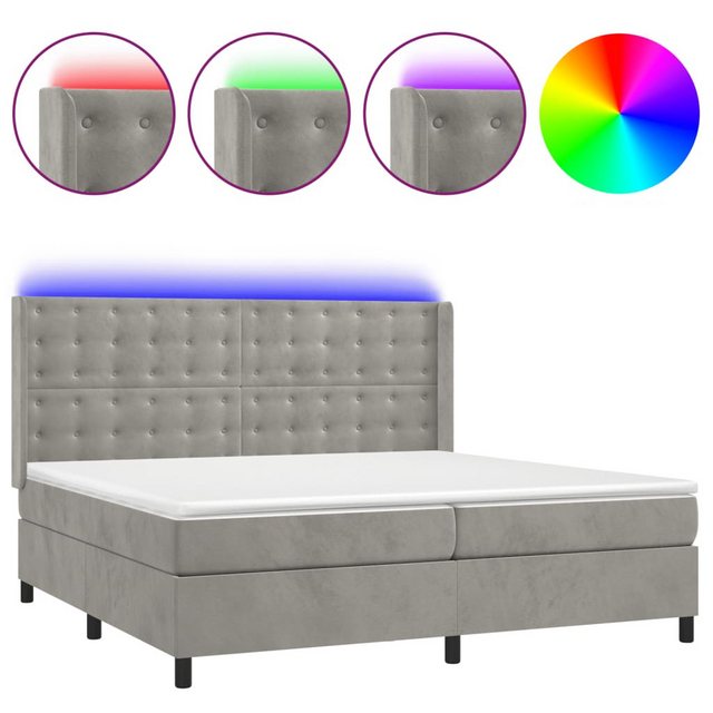 vidaXL Boxspringbett Boxspringbett mit Matratze und LED Samt (200 x 200 cm, günstig online kaufen