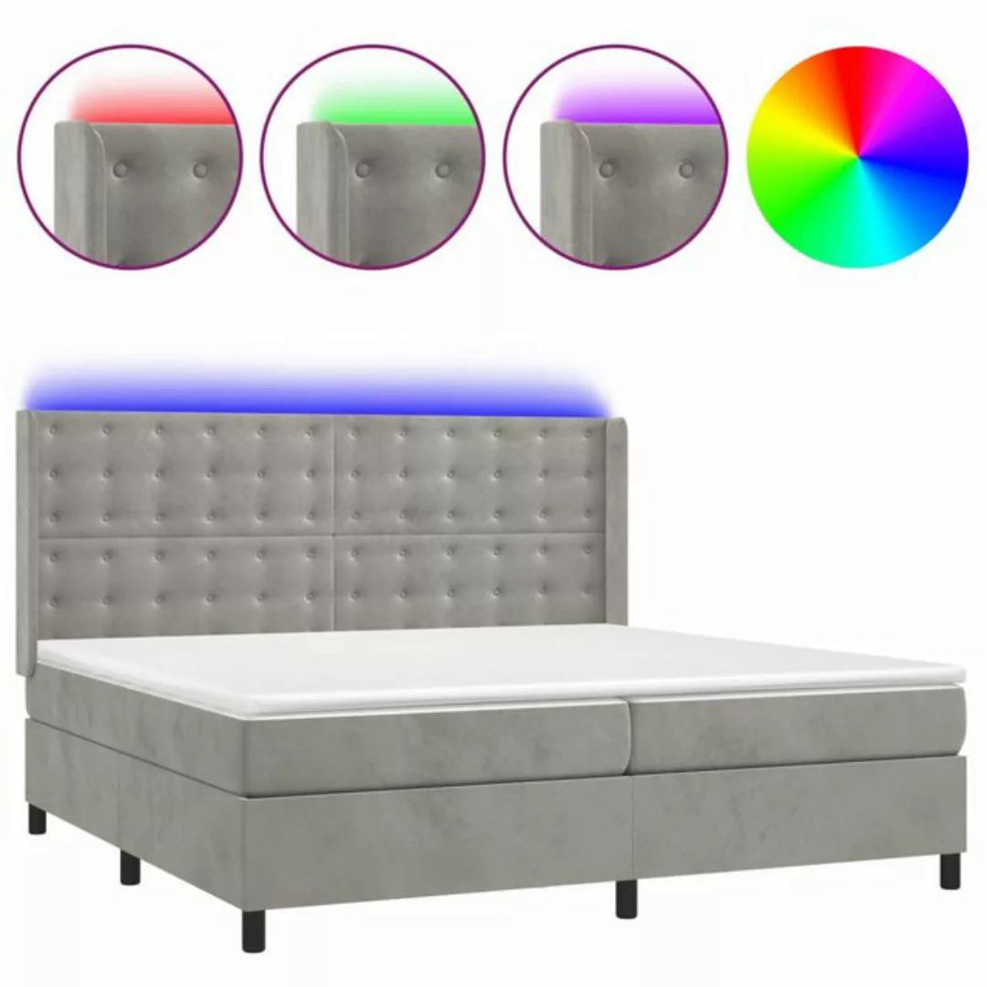 vidaXL Boxspringbett Boxspringbett mit Matratze und LED Samt (200 x 200 cm, günstig online kaufen