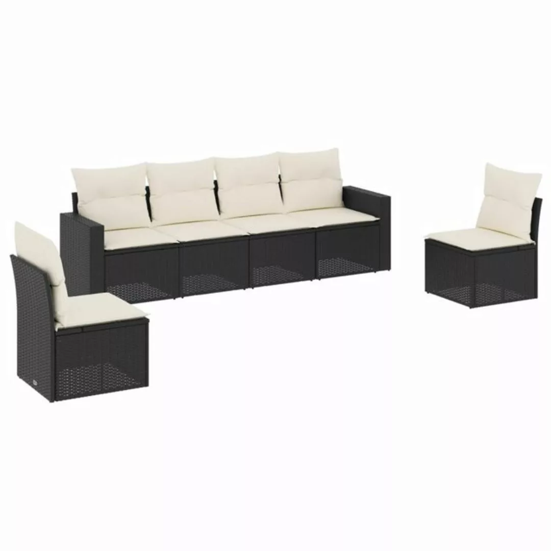 vidaXL Sofaelement 6-tlg. Garten-Sofagarnitur mit Kissen Schwarz Poly Ratta günstig online kaufen