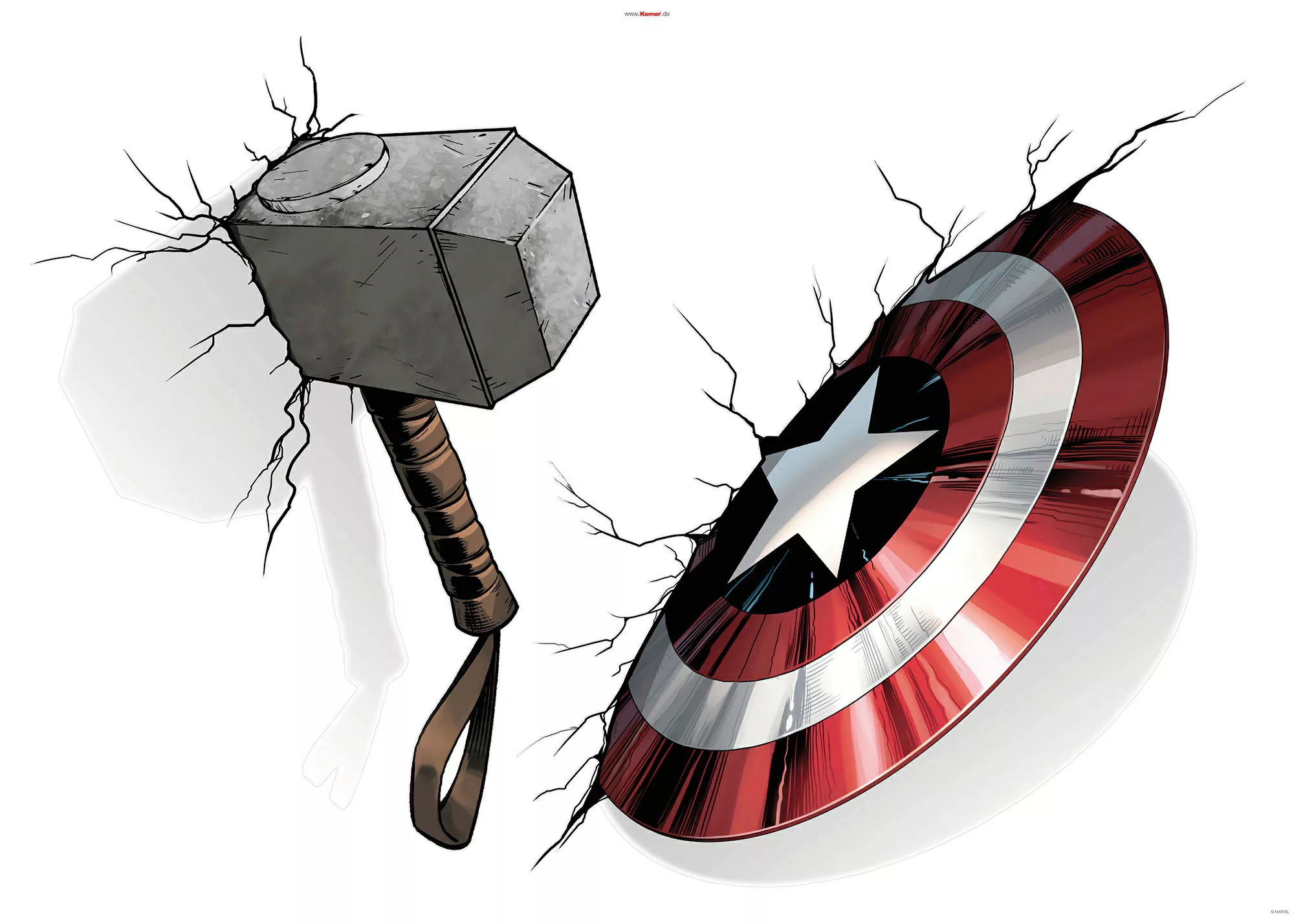 KOMAR Wandtattoo - Avengers Hammer & Shield  - Größe 100 x 70 cm mehrfarbig günstig online kaufen