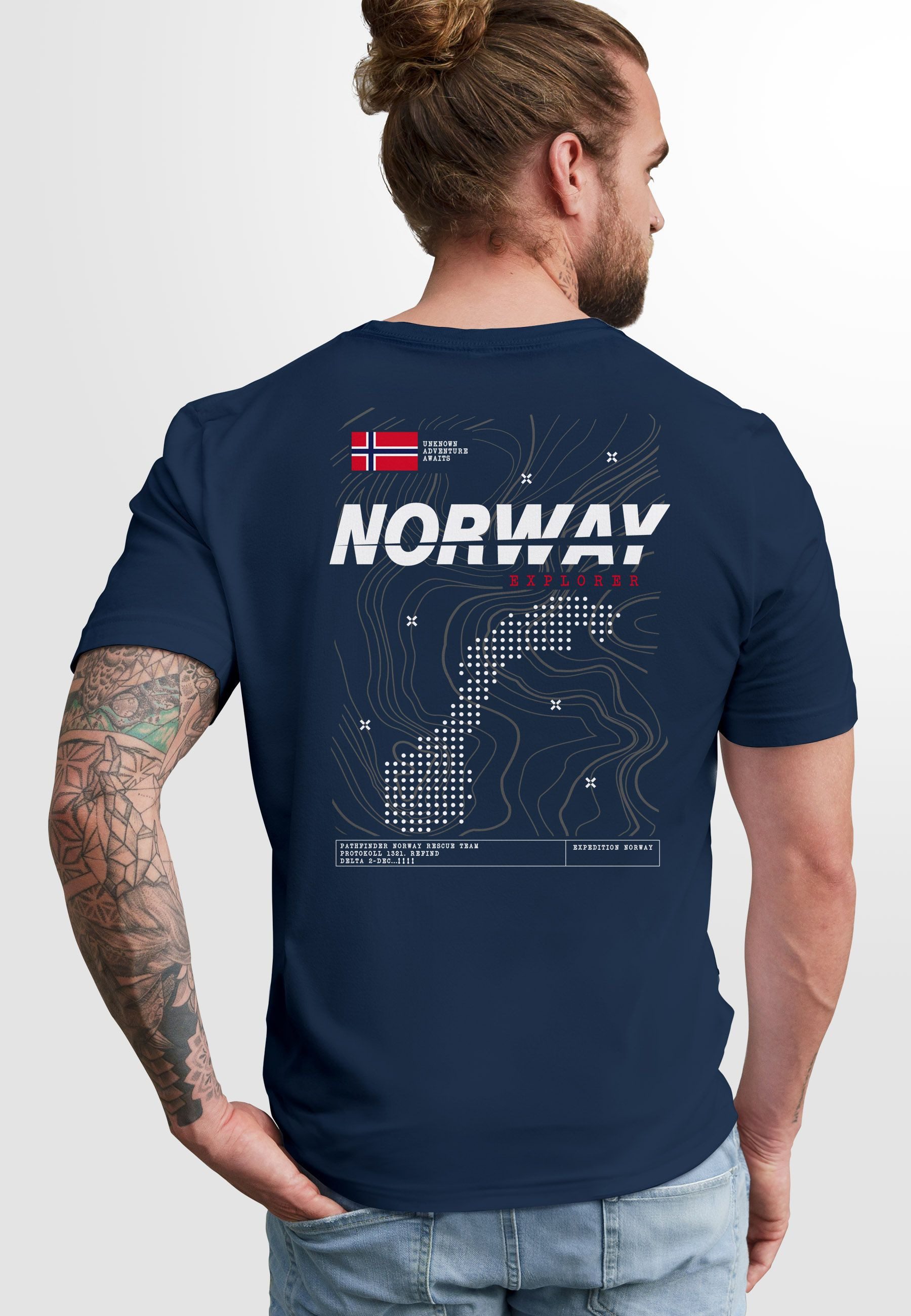 Neverless Print-Shirt Herren T-Shirt Backprint Norwegen günstig online kaufen