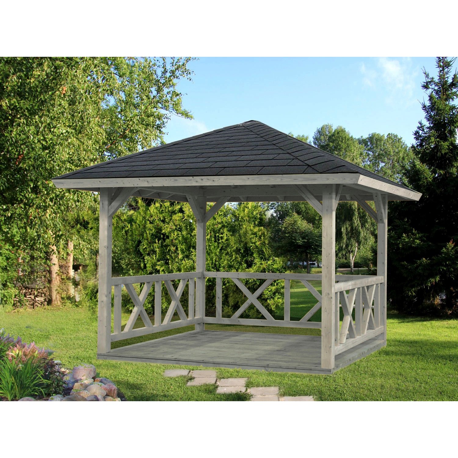 Palmako Holzpavillon "Betty", BxT: 368x368 cm, grau günstig online kaufen