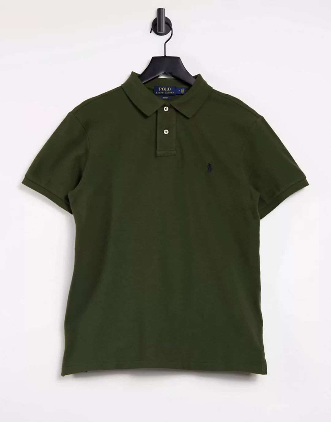 Polo Ralph Lauren – Schmal geschnittenes Pikee-Polohemd in Olivengrün mit P günstig online kaufen