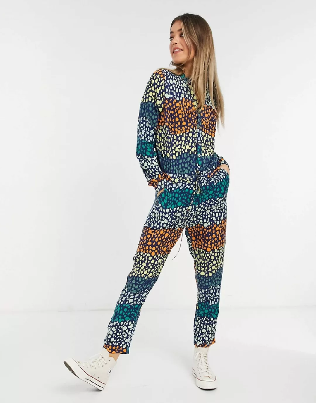 Never Fully Dressed – Wickel-Jumpsuit mit Schnürung, umgeschlagenen Ärmeln günstig online kaufen
