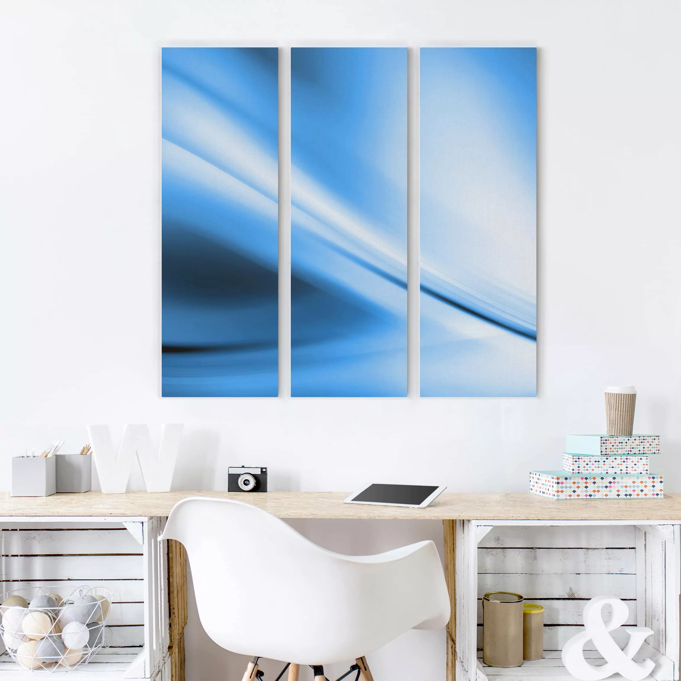 3-teiliges Leinwandbild Abstrakt - Quadrat Deep Blue Heaven günstig online kaufen