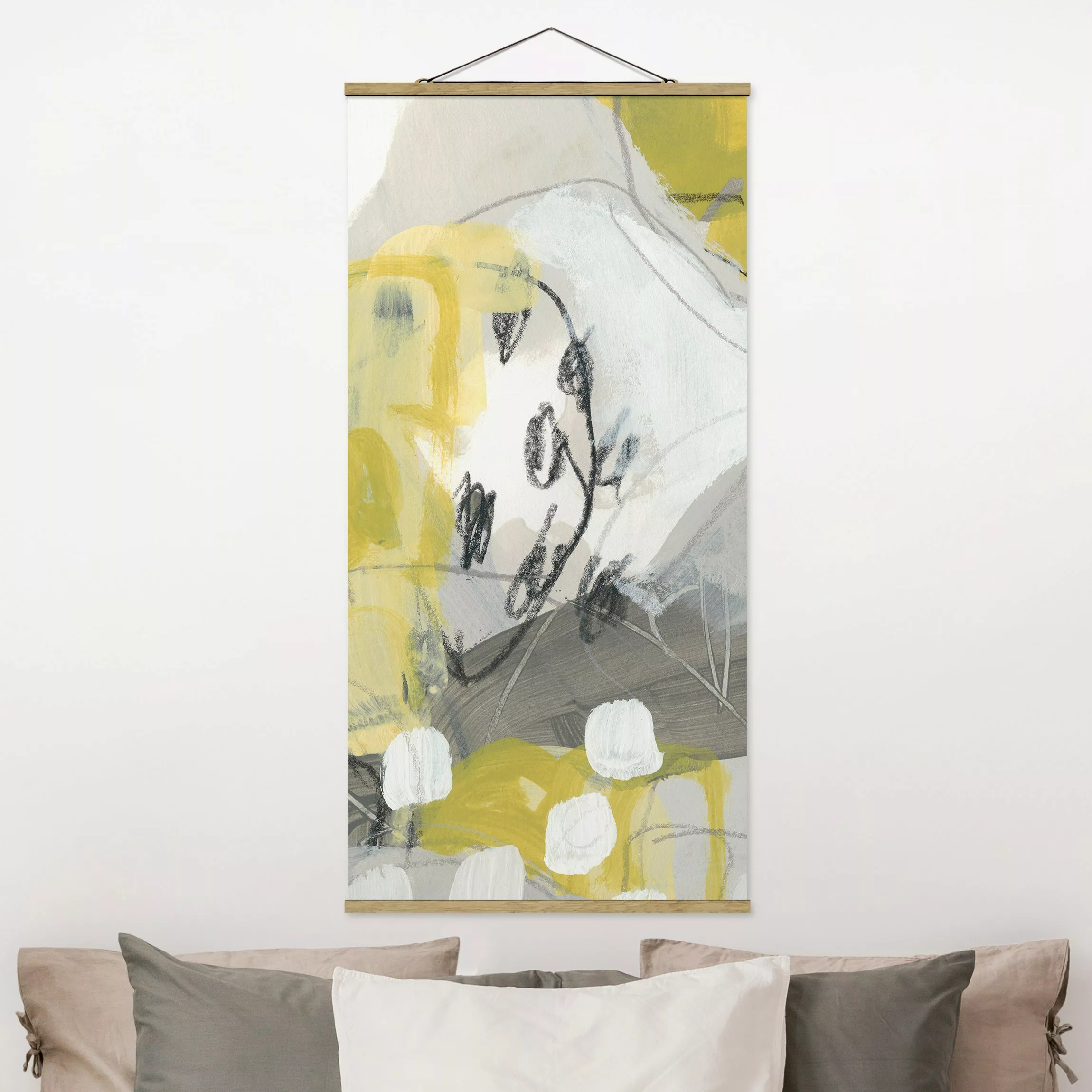 Stoffbild Abstrakt mit Posterleisten - Hochformat Zitronen im Nebel III günstig online kaufen