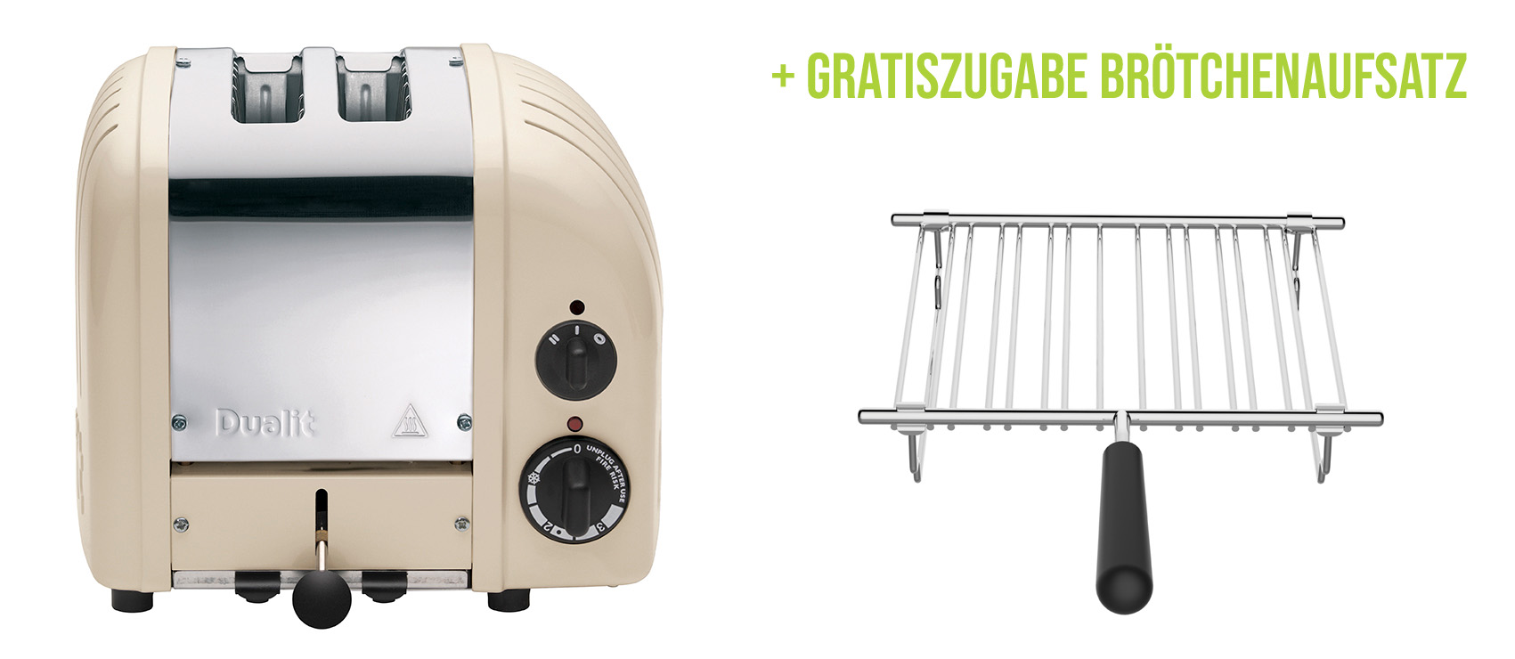 Classic Toaster Premium 2-Schlitz inkl. Gratis Brötchenaufsatz Creme günstig online kaufen