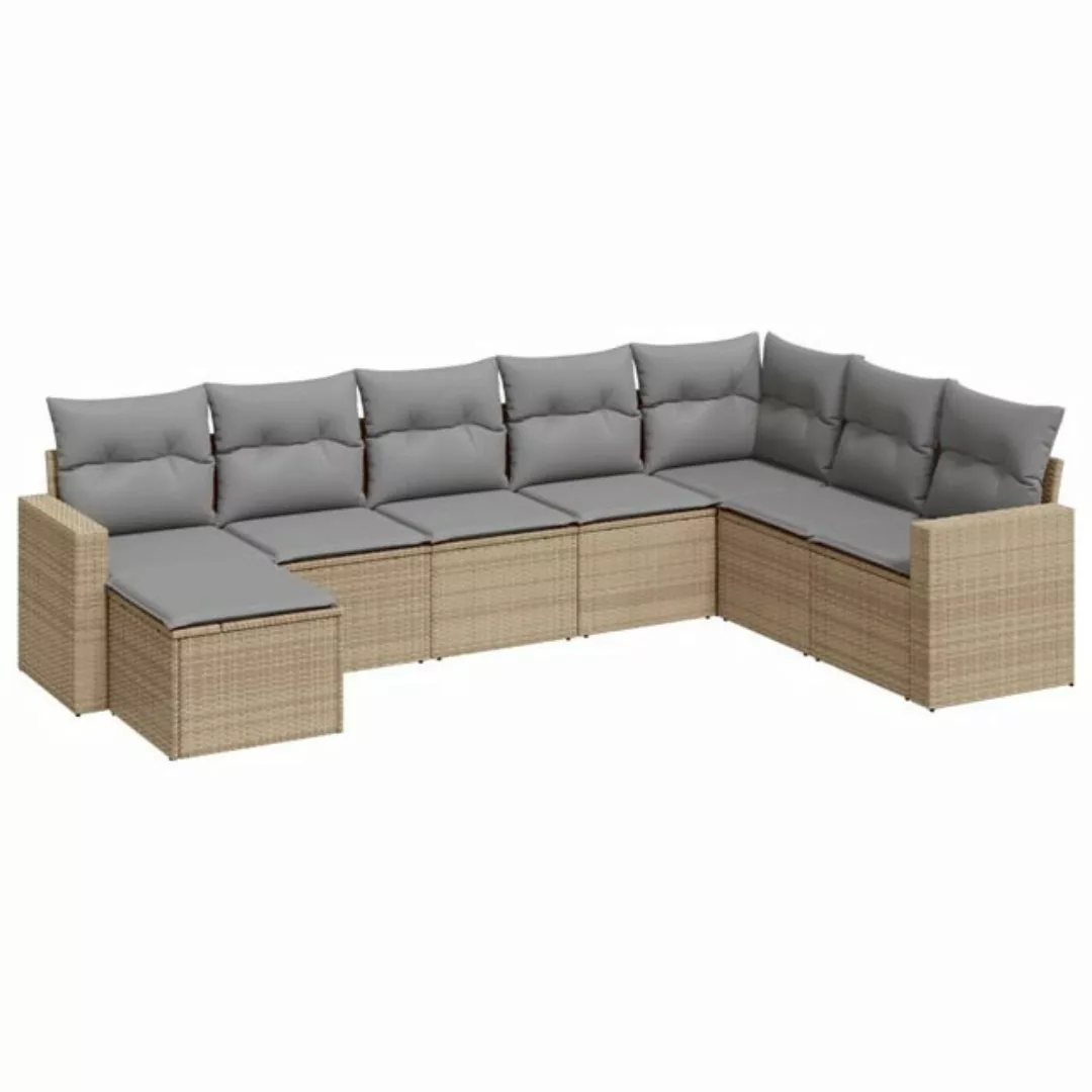 vidaXL Sofaelement 8-tlg. Garten-Sofagarnitur mit Kissen Beige Poly Rattan günstig online kaufen