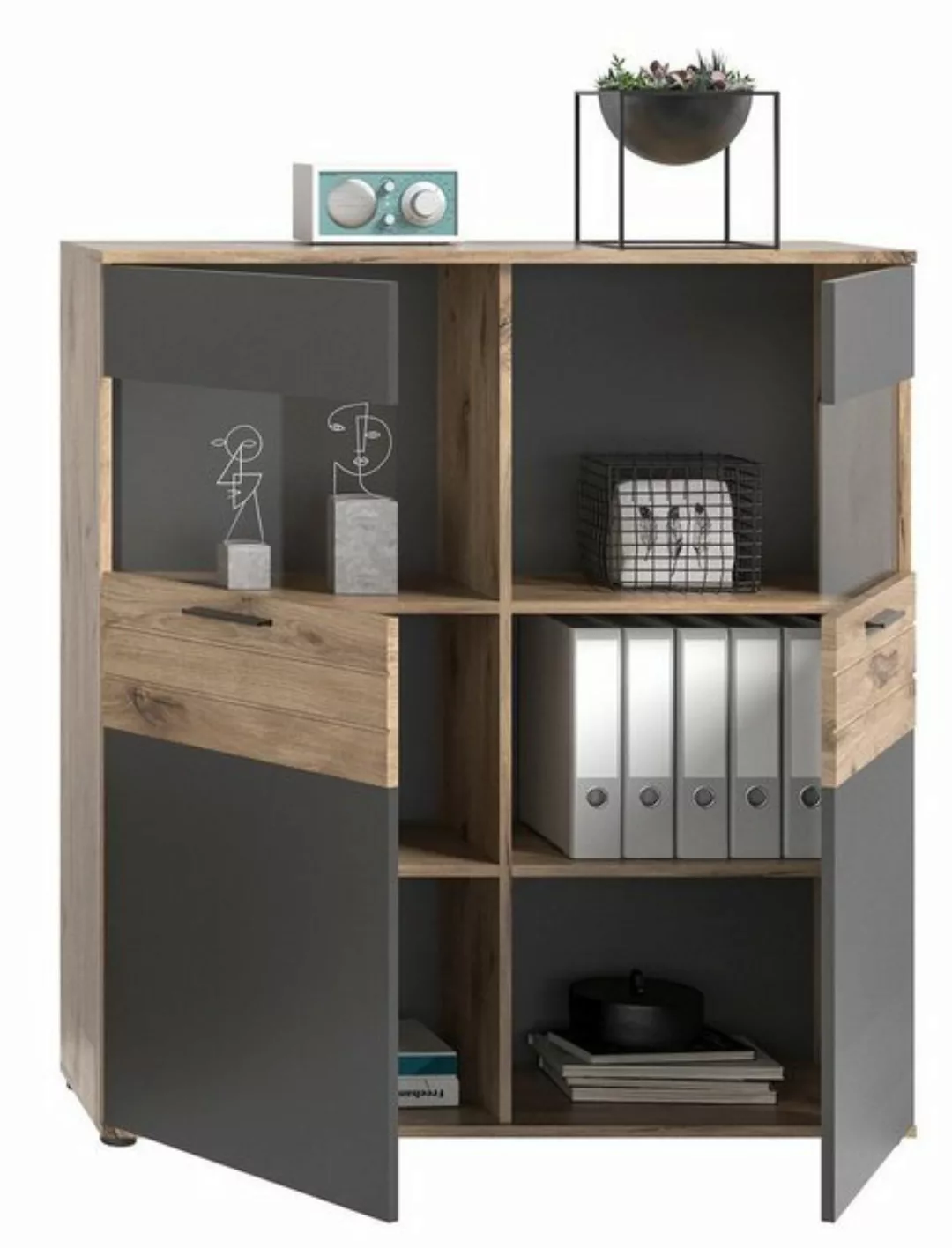 xonox.home Vitrine in nox oak/basalt grau - 110x122x37cm (BxHxT) günstig online kaufen