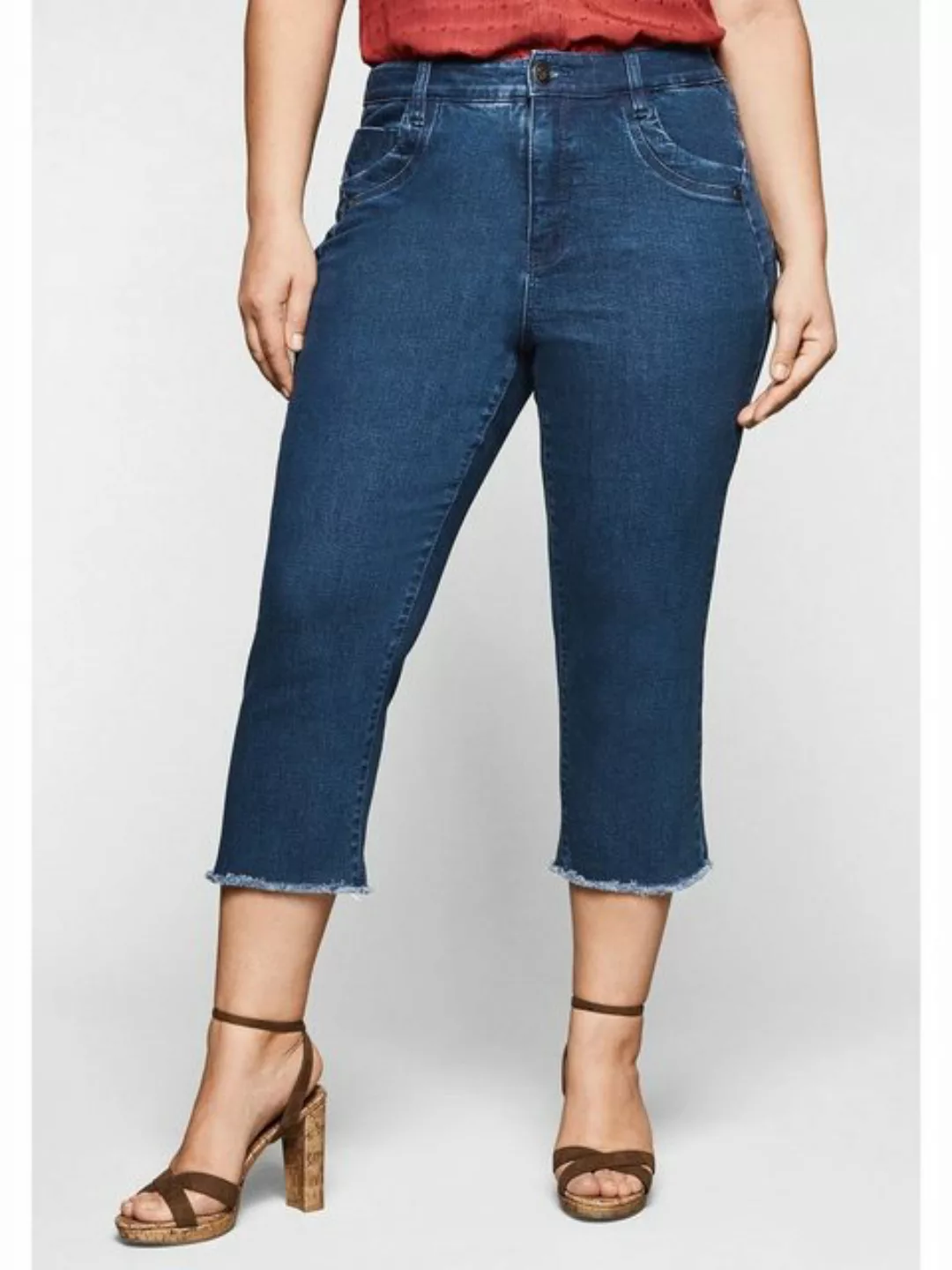 Sheego 3/4-Jeans "Große Größen", mit Fransen am Saum günstig online kaufen
