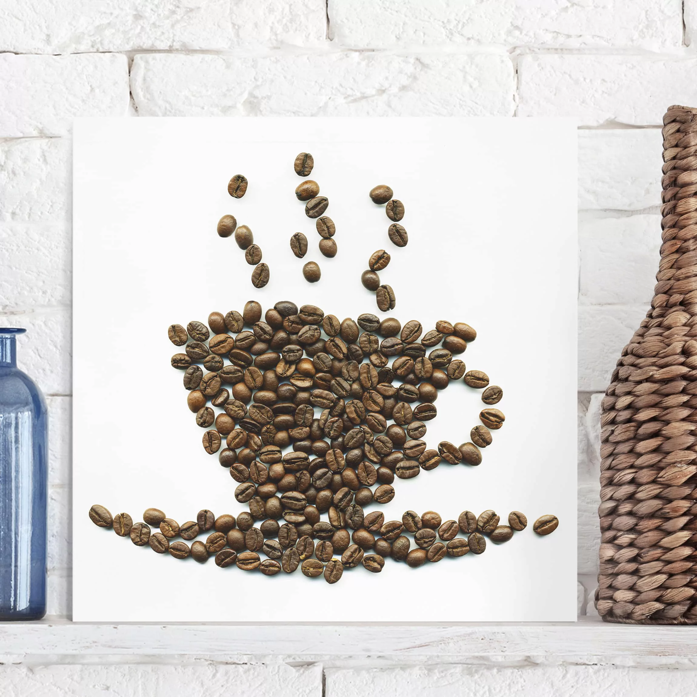 Leinwandbild Küche - Quadrat Coffee Beans Cup günstig online kaufen