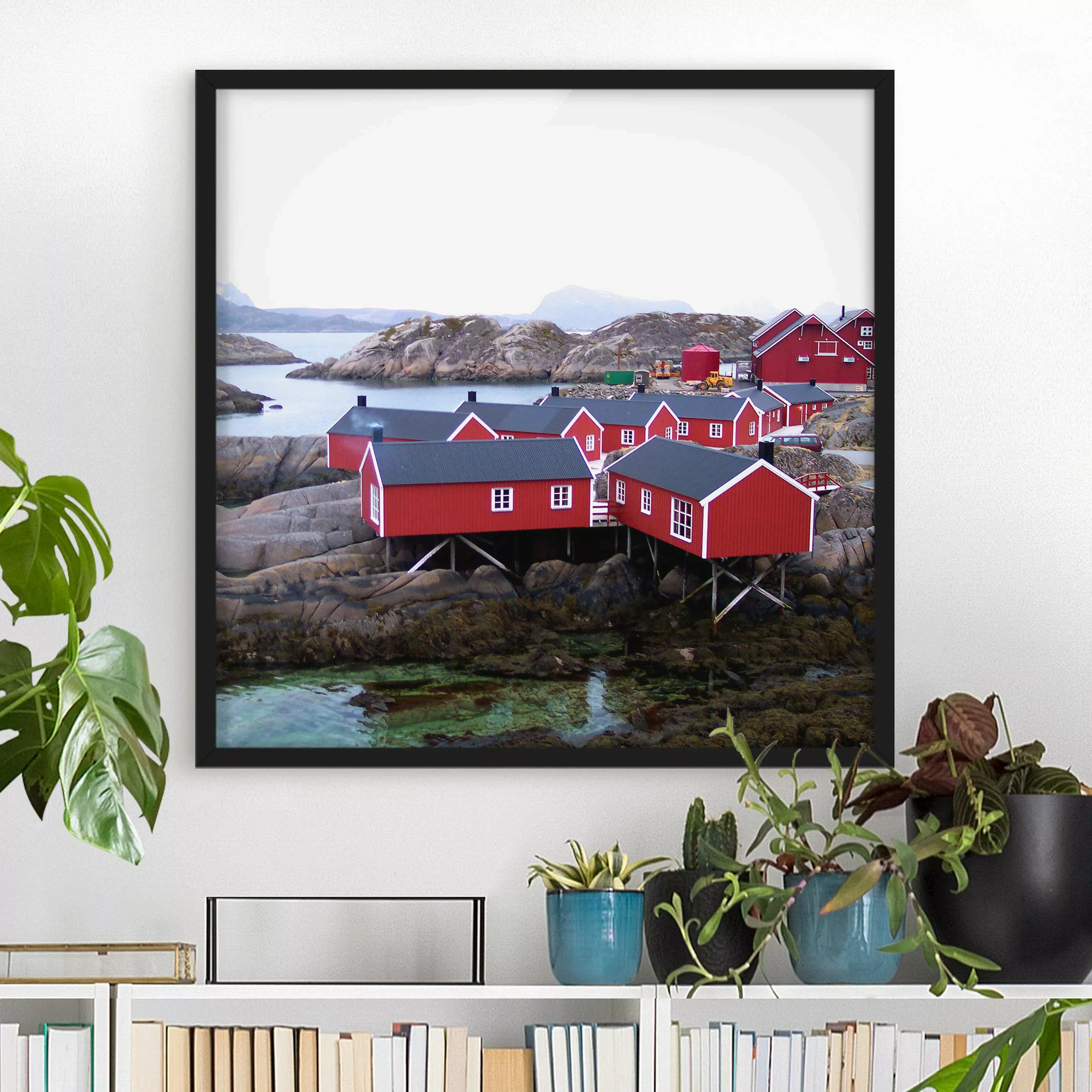 Bild mit Rahmen Architektur & Skyline - Quadrat Siedlung im Fjord günstig online kaufen