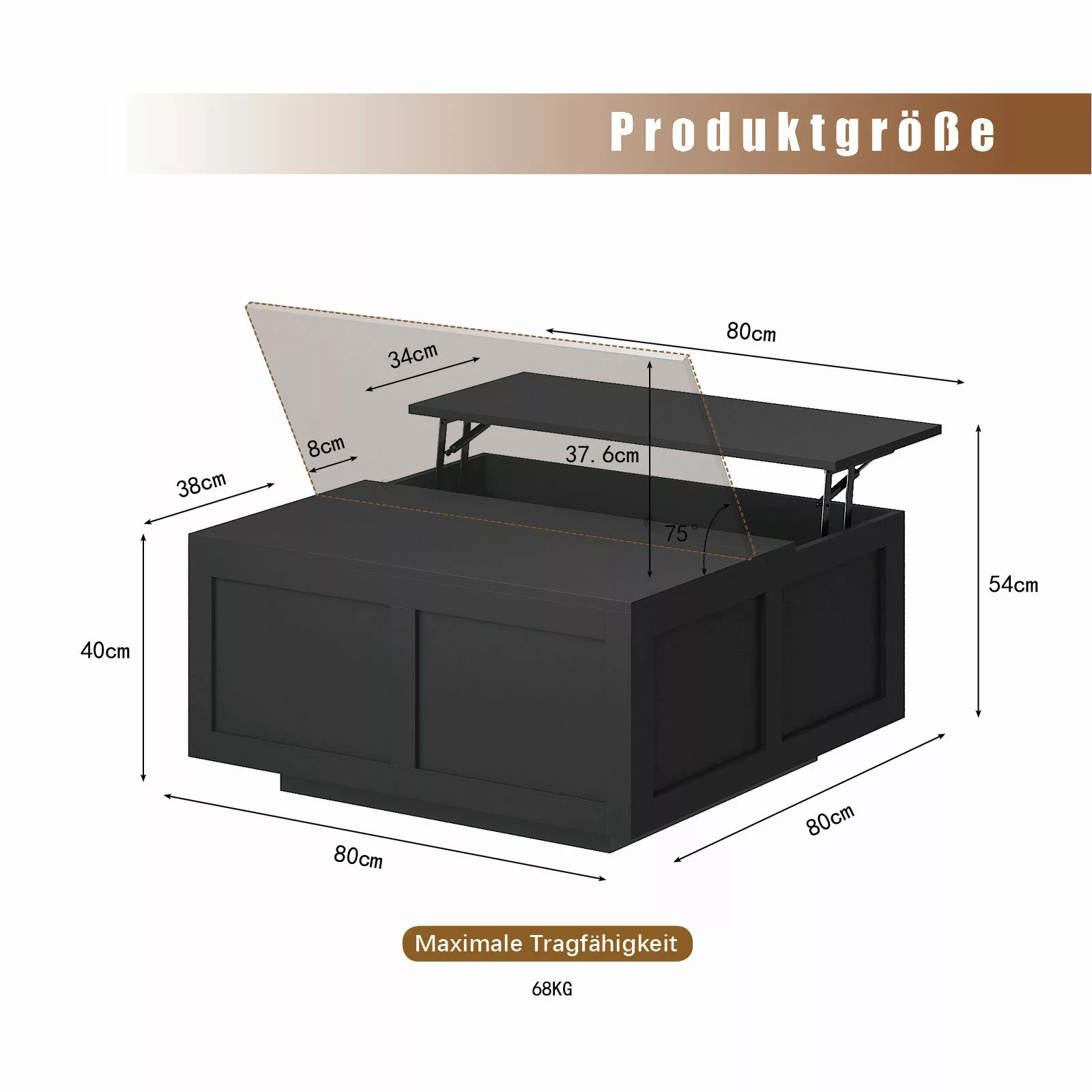 radelldar Couchtisch, Wohnzimmertisch höhenverstellbar Stauraum  (40-54) x günstig online kaufen
