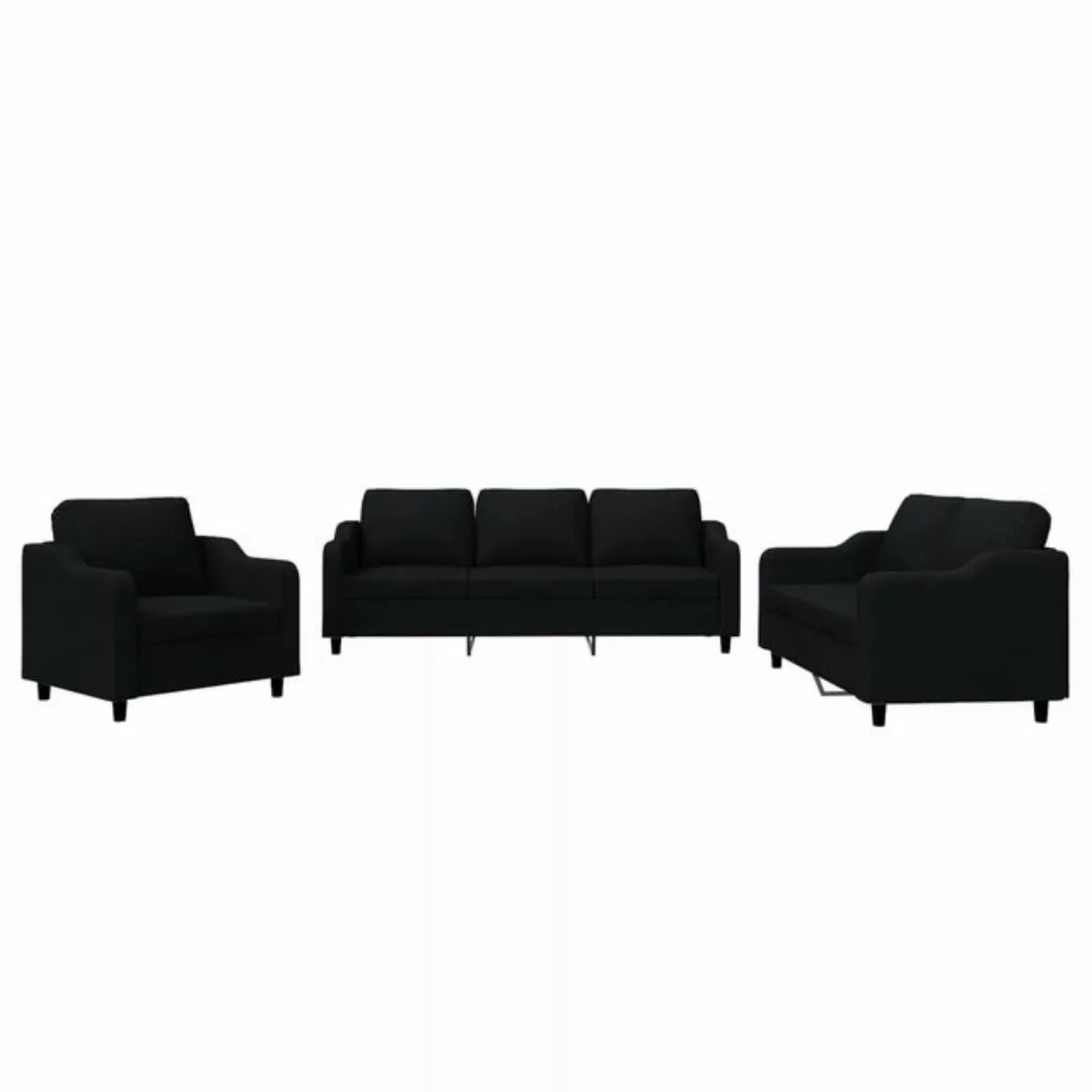 vidaXL Sofa Sofagarnitur Set mit Kissen Stoff, 3-tlg., Schwarz günstig online kaufen