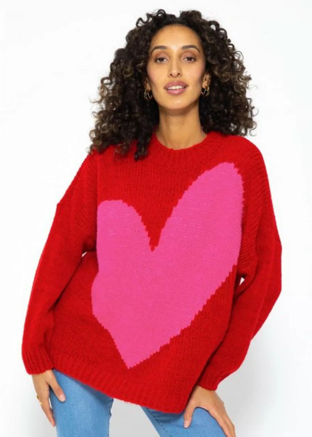 SASSYCLASSY Strickpullover Oversize Pullover mit Herzmotiv Flauschigeer Gro günstig online kaufen