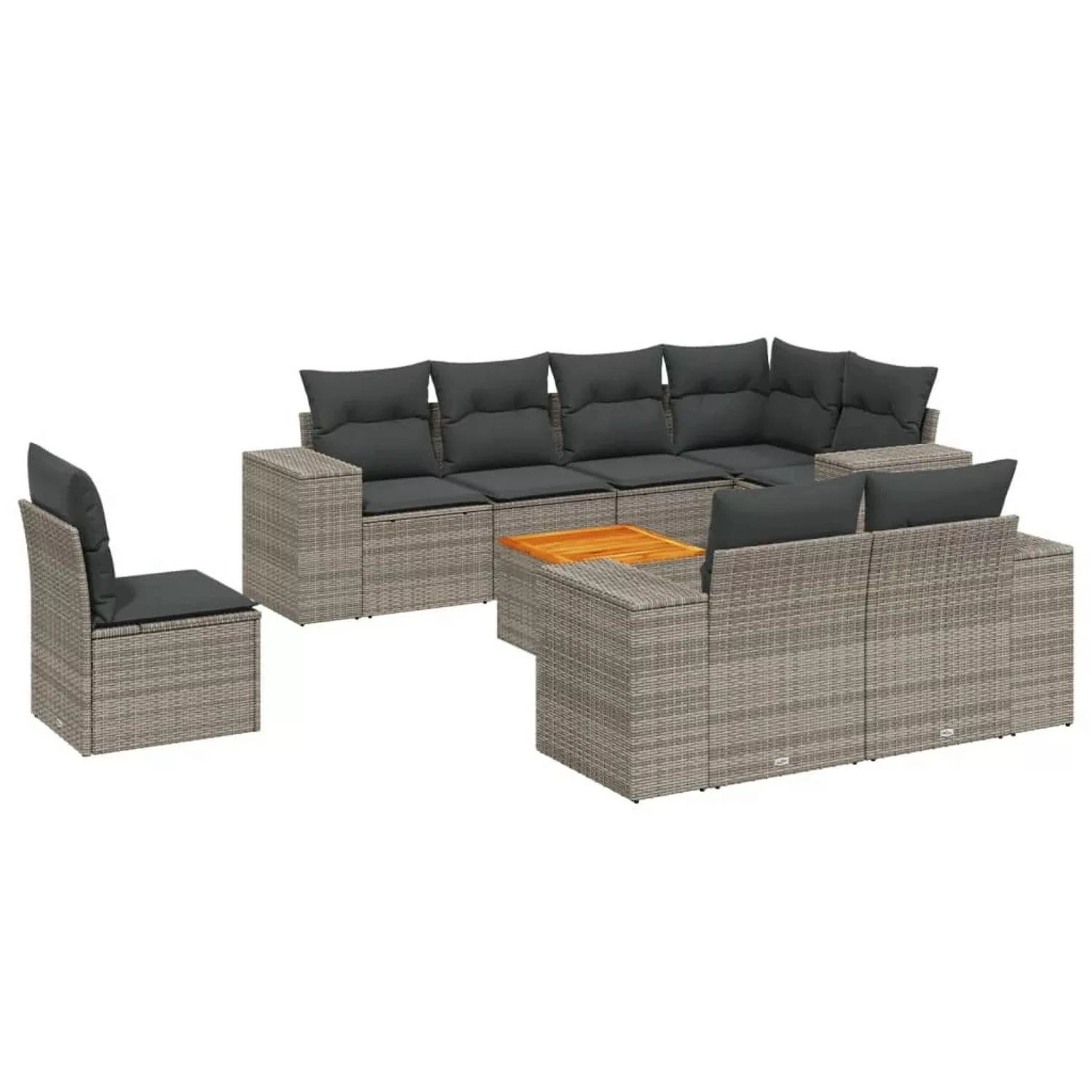 vidaXL 9-tlg Garten-Sofagarnitur mit Kissen Grau Poly Rattan Modell 69 günstig online kaufen