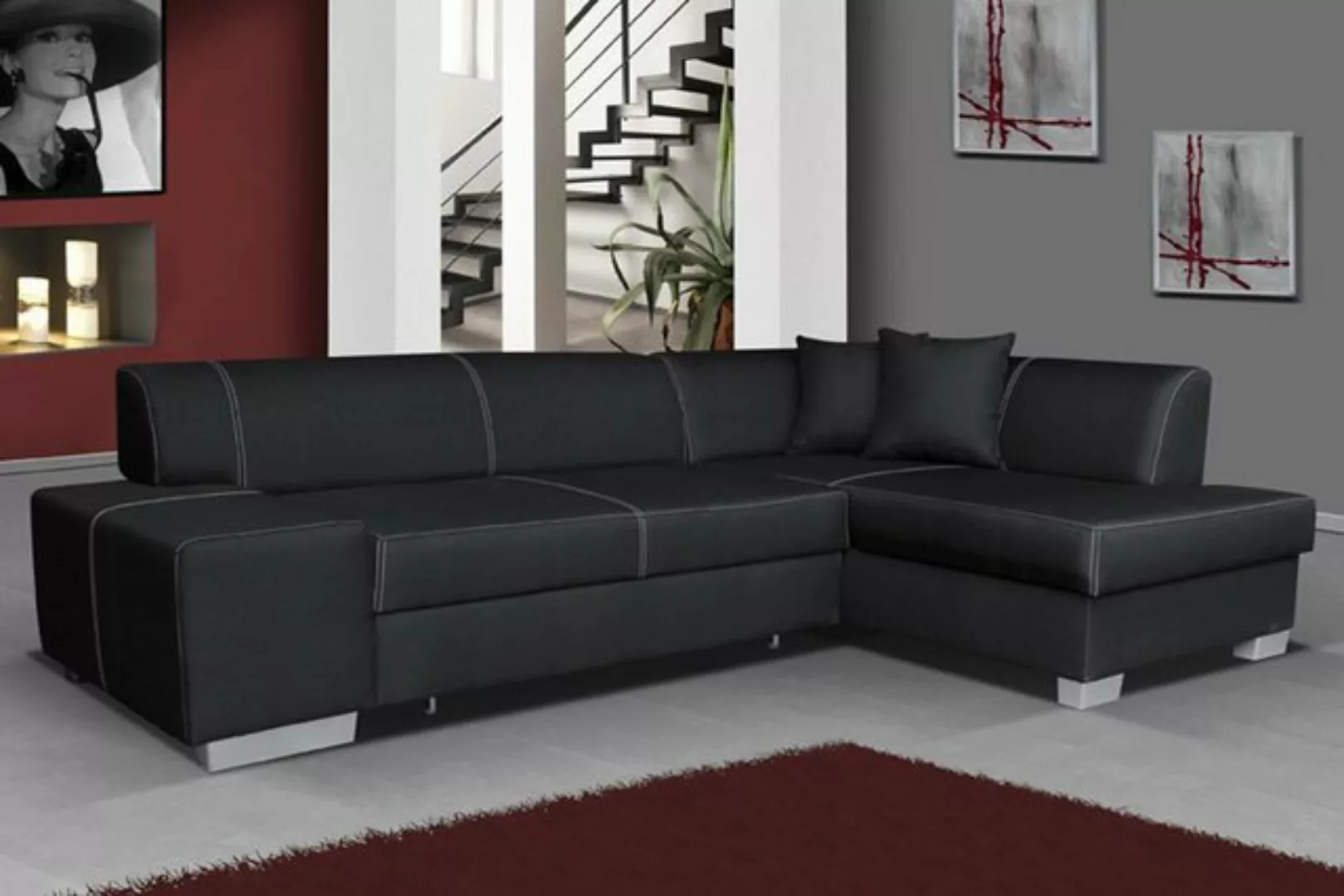 JVmoebel Ecksofa, Design Ecksofa Schlafsofa Bettfunktion Couch Leder Textil günstig online kaufen