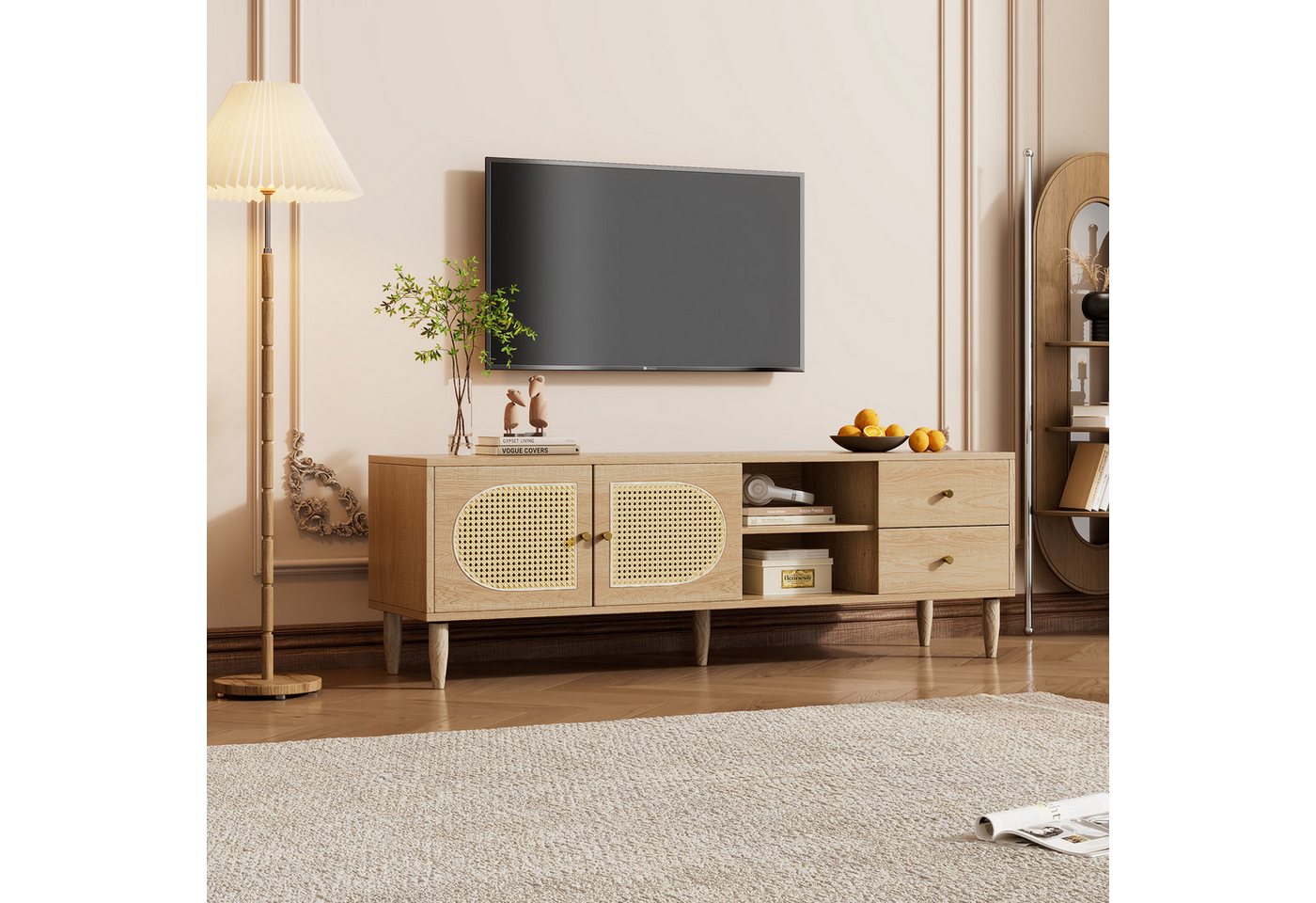 HAUSS SPLOE TV-Schrank mit 2 Rattantüren, 2 Schubladen für bis zu 60 Zoll F günstig online kaufen