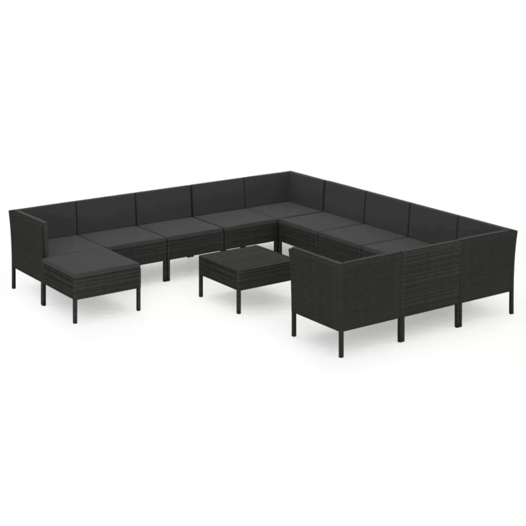 13-tlg. Garten-lounge-set Mit Auflagen Poly Rattan Schwarz günstig online kaufen