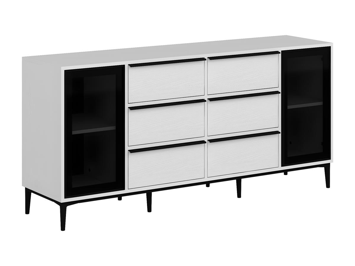 Sideboard mit 2 Türen aus Sicherheitsglas & 6 Schubladen - Weiß & Schwarz - günstig online kaufen