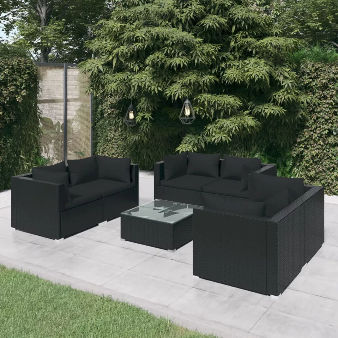 Vidaxl 7-tlg. Garten-lounge-set Mit Kissen Poly Rattan Schwarz günstig online kaufen