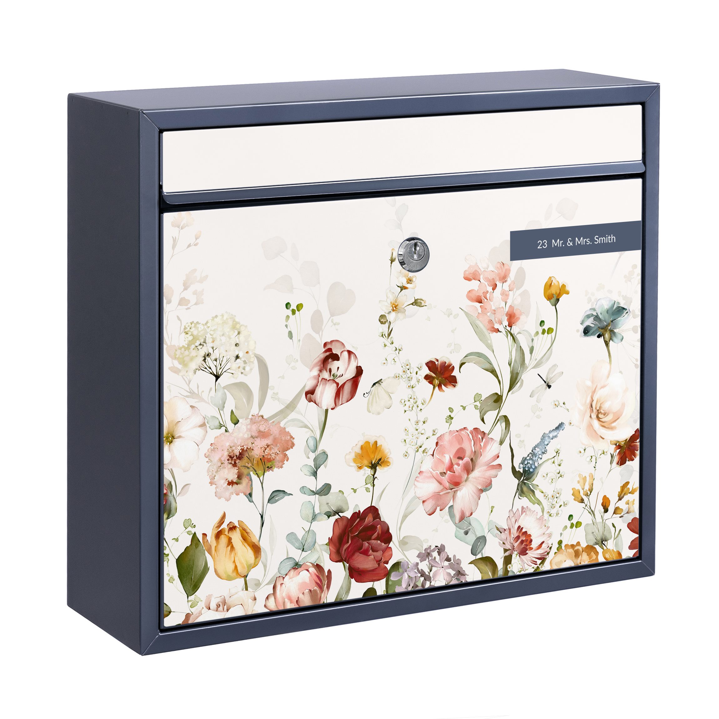 Briefkasten mit eigenem Text Rankende Blumen Aquarell günstig online kaufen