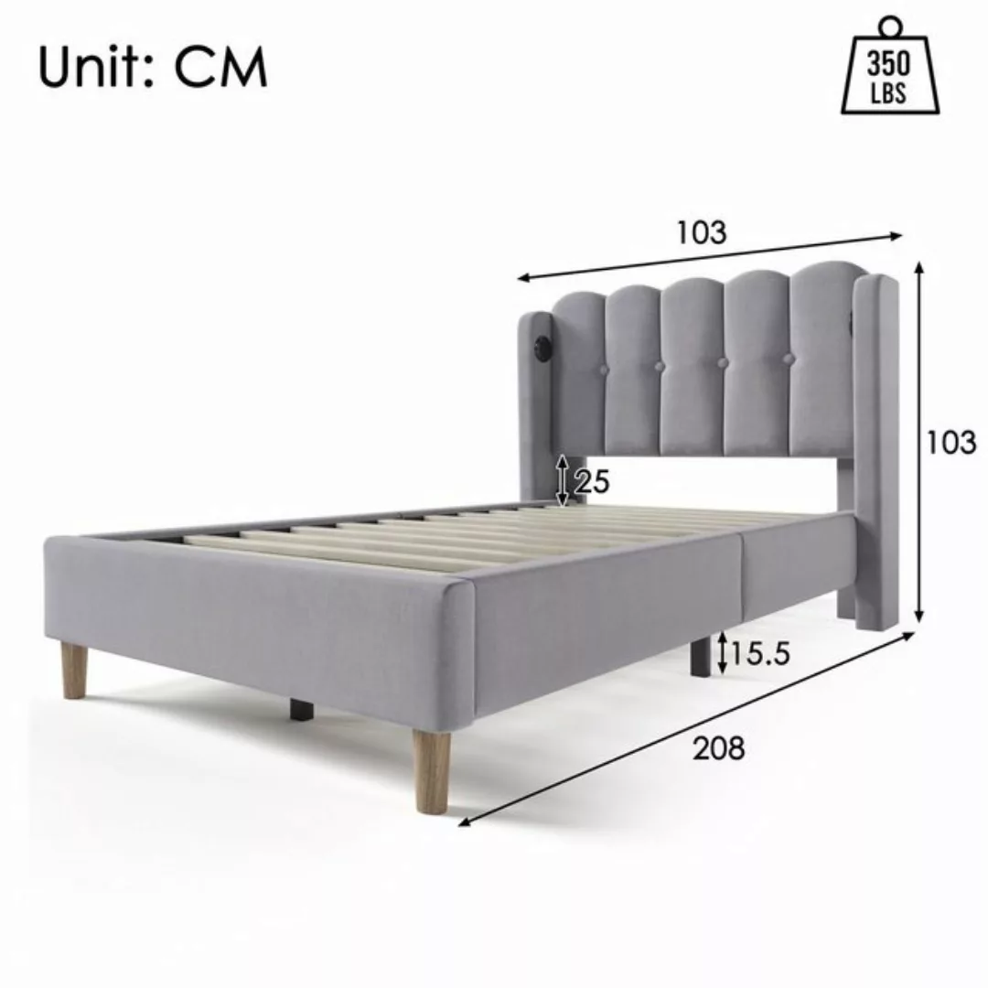 REDOM Polsterbett Einzelbett mit USB Typ C Ladefunktion (90 x 200 cm Bettge günstig online kaufen