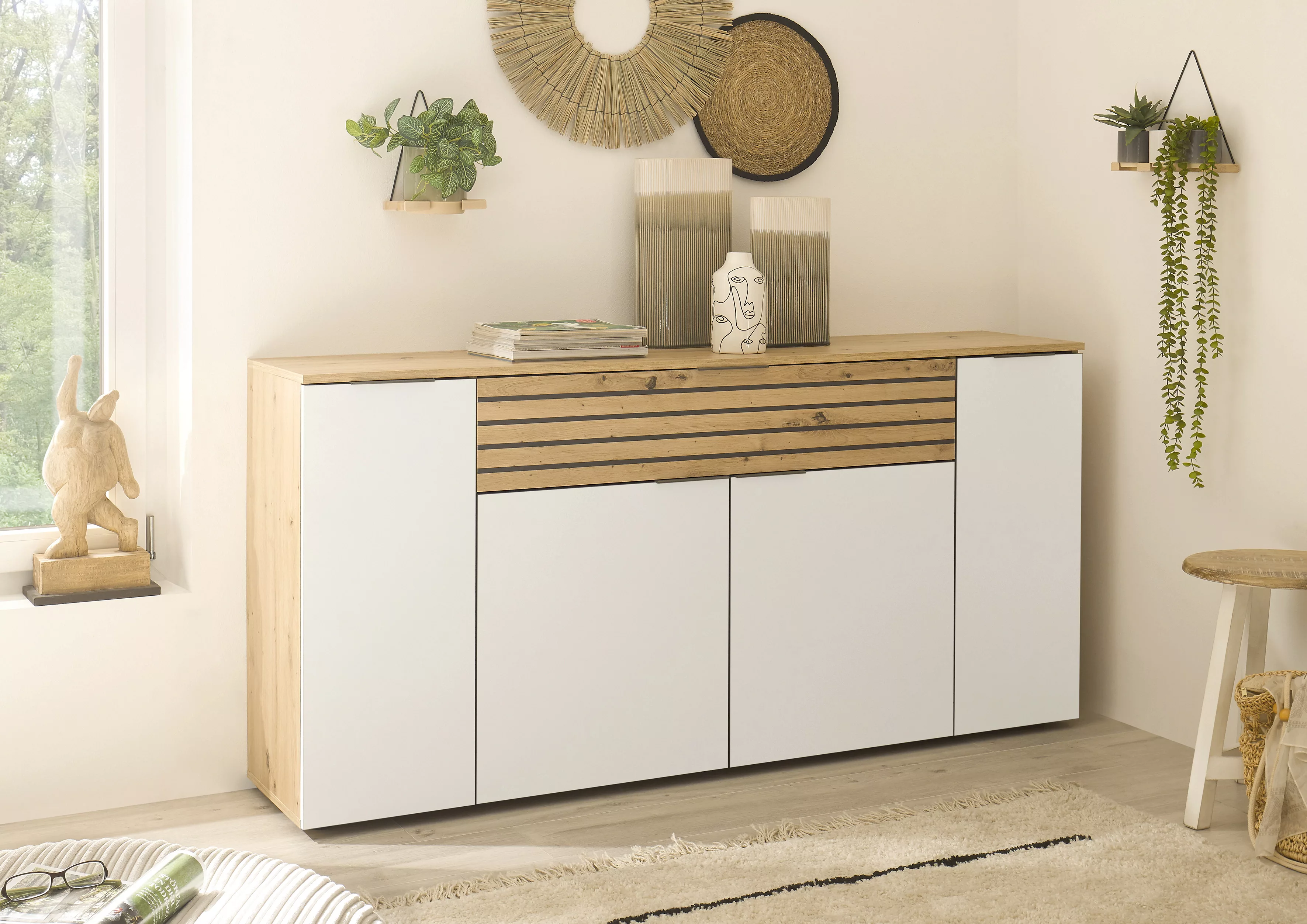 HBZ Sideboard "BZ 5110", (1 St.), weiß oder Grau, Wohnzimmerschrank mit Abs günstig online kaufen