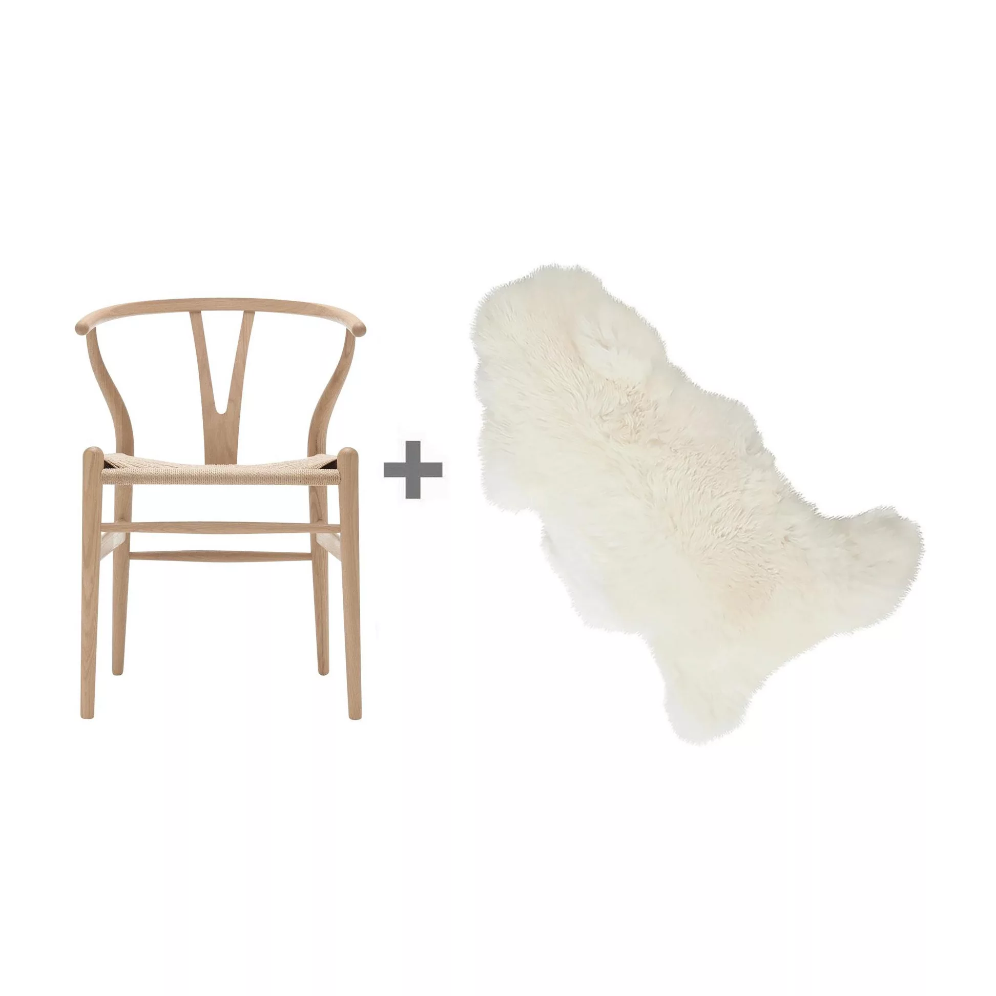 Carl Hansen - Aktionsset CH24 Wishbone Chair mit Fell - Eiche geölt/Geflech günstig online kaufen