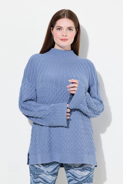 Ulla Popken Strickpullover Pullover Strickmuster Stehkragen Langarm günstig online kaufen