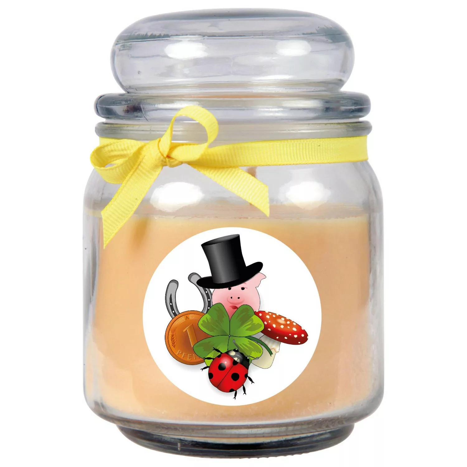 HS Candle Duftkerze & Bonbon Glas Viel Glück Gelb Vanille günstig online kaufen