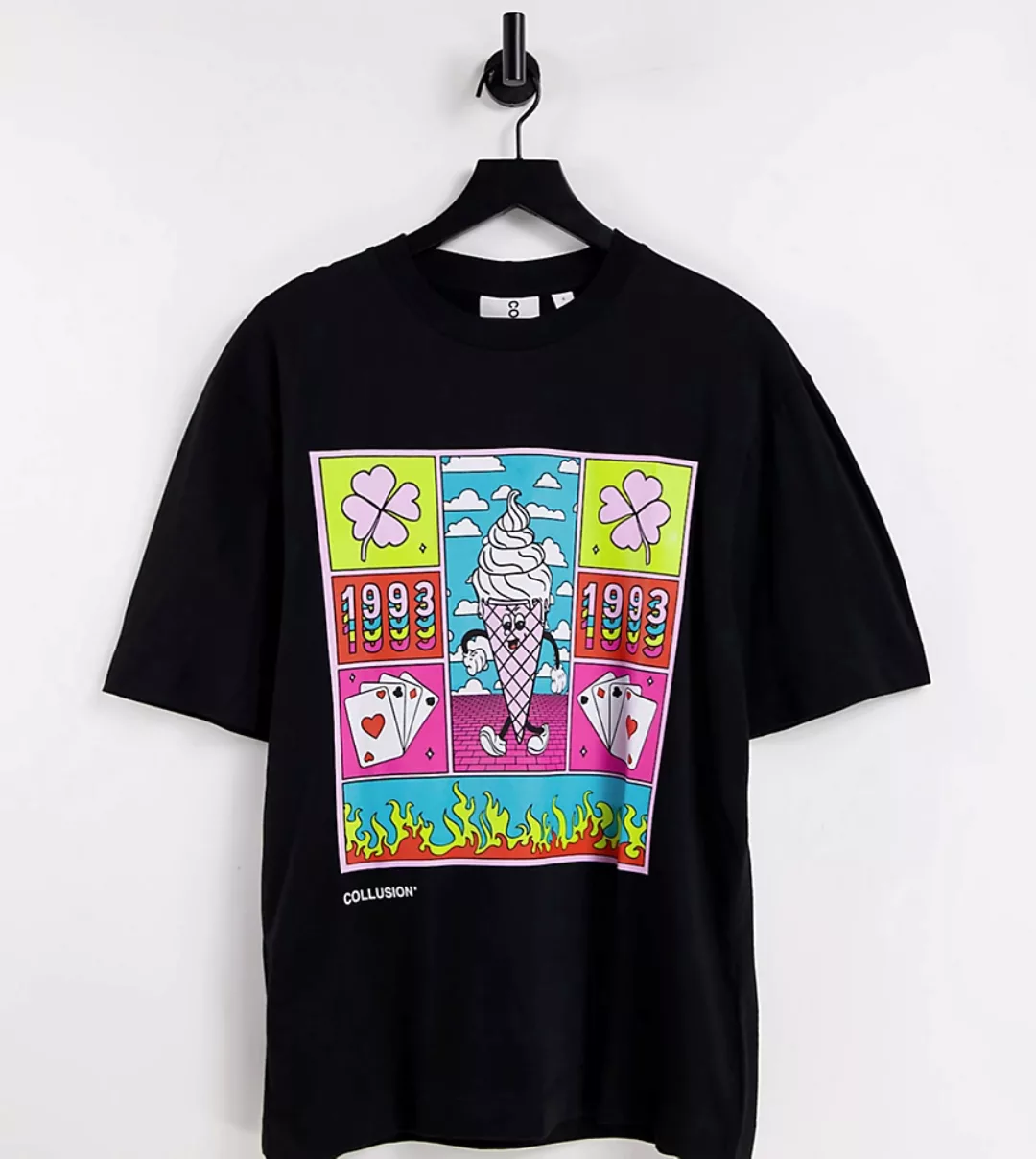 COLLUSION – T-Shirt in Schwarz mit Eiscreme-Print günstig online kaufen