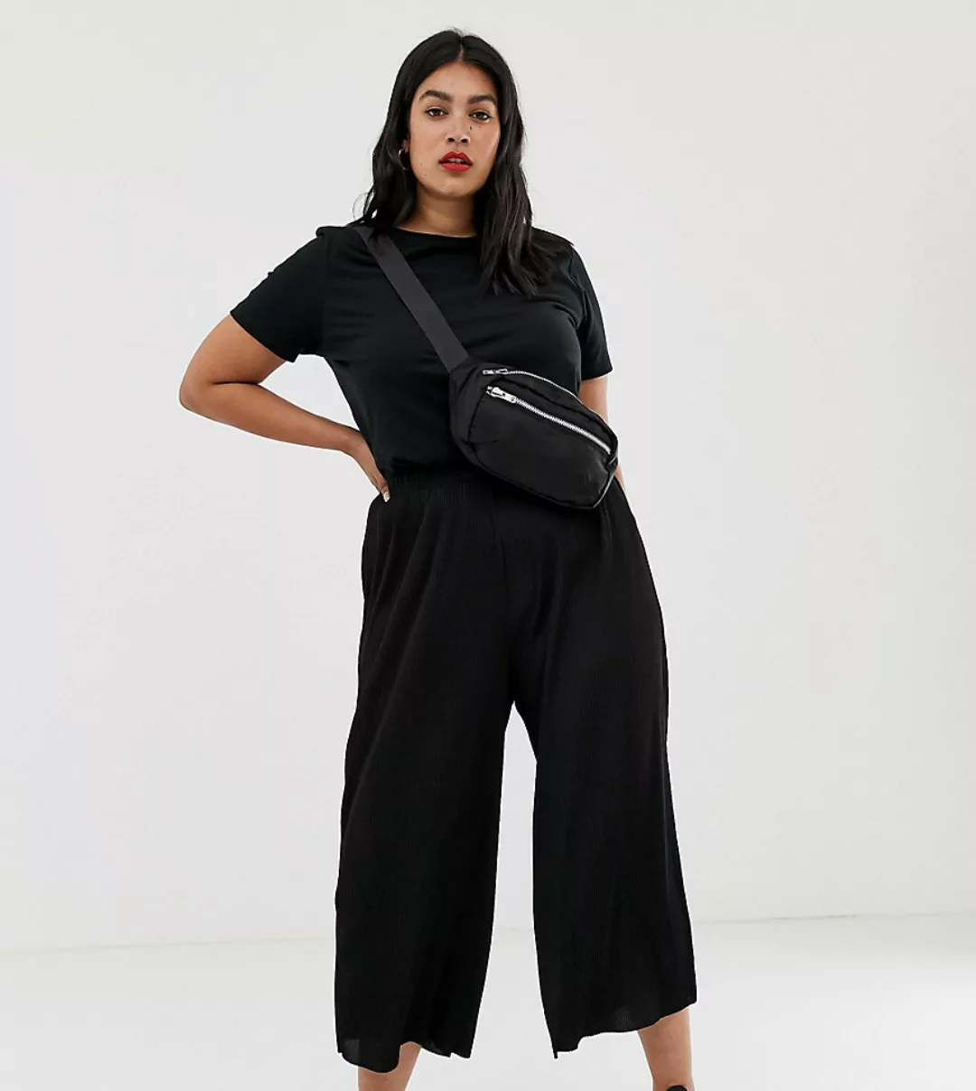 ASOS DESIGN Curve – Plissierter Hosenrock-Schwarz günstig online kaufen