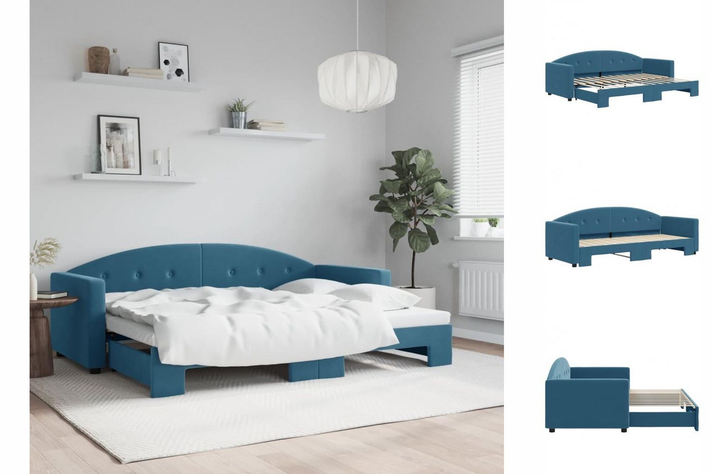 vidaXL Gästebett Gästebett Tagesbett Ausziehbar Blau 80x200 cm Samt Bett Be günstig online kaufen