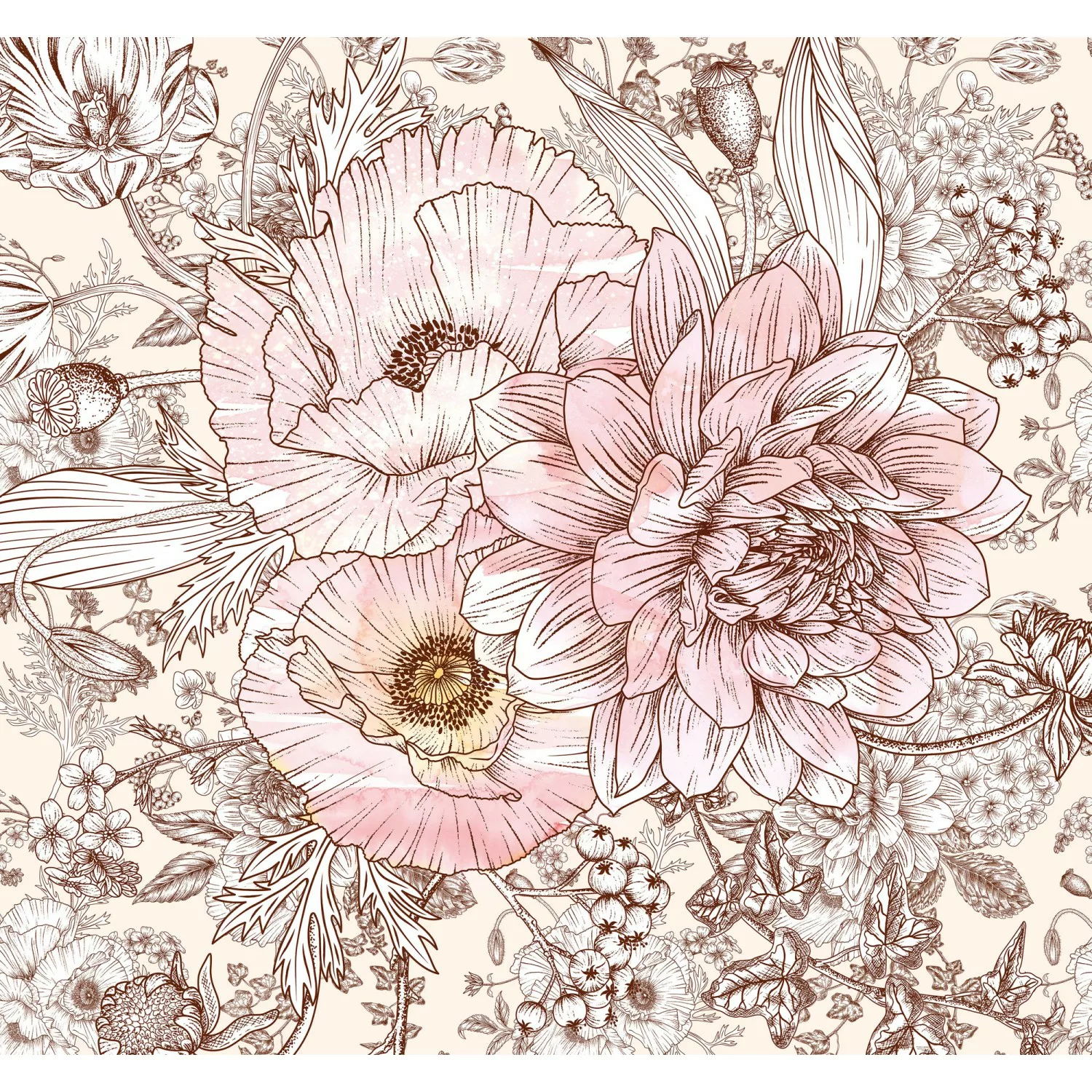 Sanders & Sanders Fototapete Blumen Rosa und Beige 300 x 280 cm 611996 günstig online kaufen