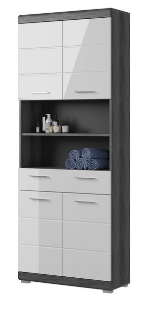 Inn.Furn Hochschrank Shawn (Badschrank in weiß Hochglanz und grau, 4-türig, günstig online kaufen