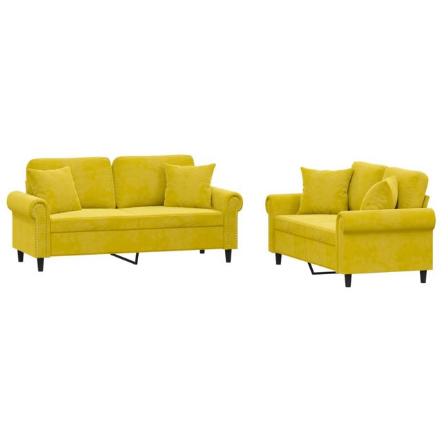 vidaXL Sofa Sofagarnitur Set mit Kissen Samt, 2-tlg., Gelb günstig online kaufen