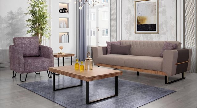 Xlmoebel Sofa Elegante 3-Sitzer Wohnzimmer-Sofa-Set mit gepolsterter Couchg günstig online kaufen