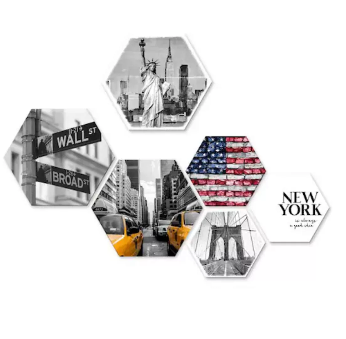 Wall-Art Mehrteilige Bilder "Typisch New York Collage", (Set, 6 St.), Metal günstig online kaufen