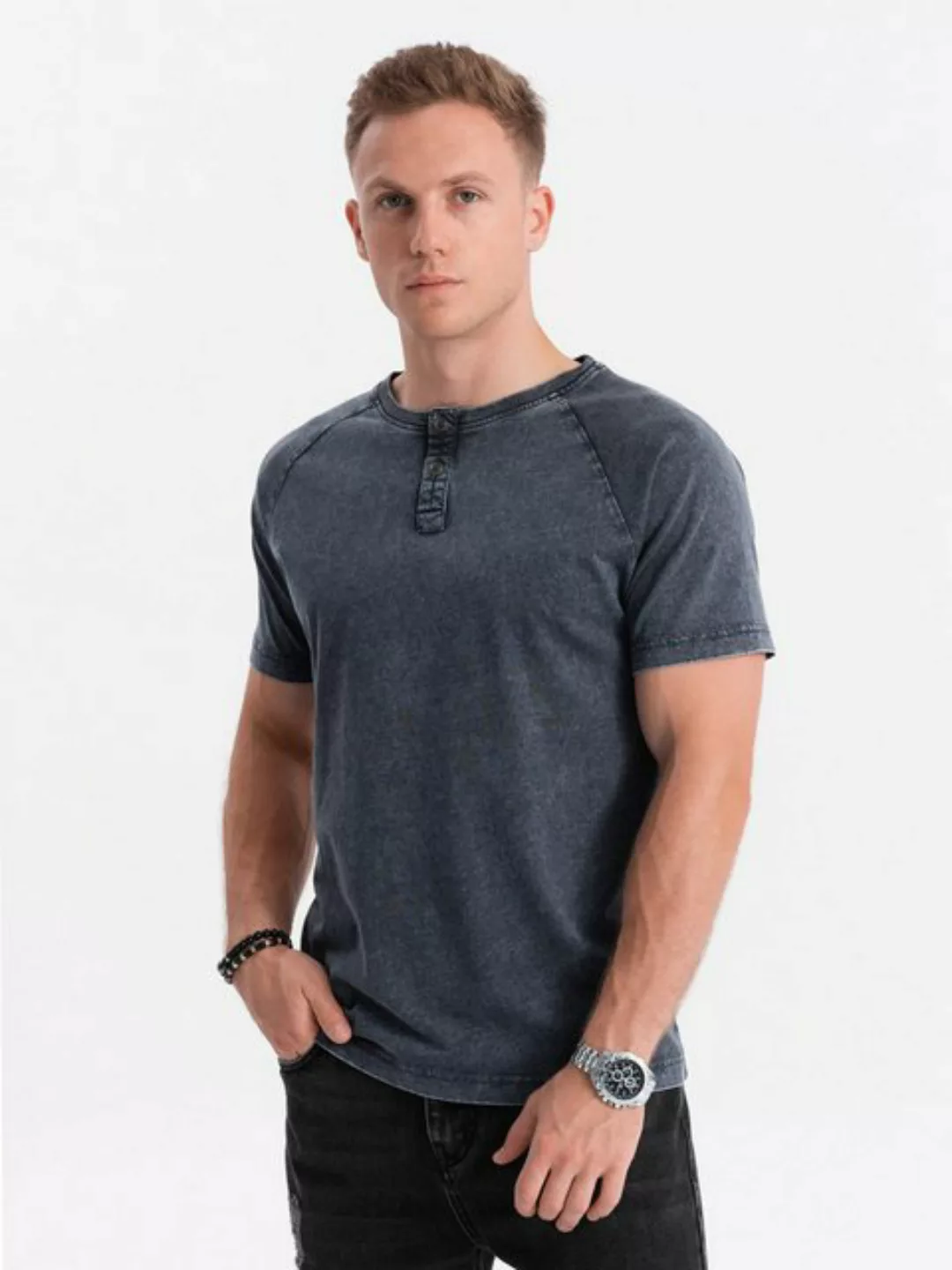 OMBRE T-Shirt Herren-T-Shirt mit Henley-Ausschnitt günstig online kaufen