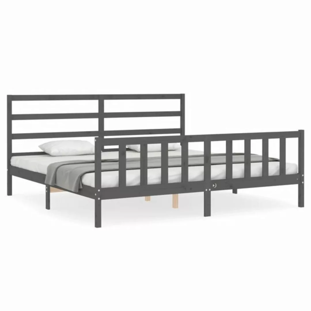 furnicato Bett Massivholzbett mit Kopfteil Grau 200x200 cm günstig online kaufen