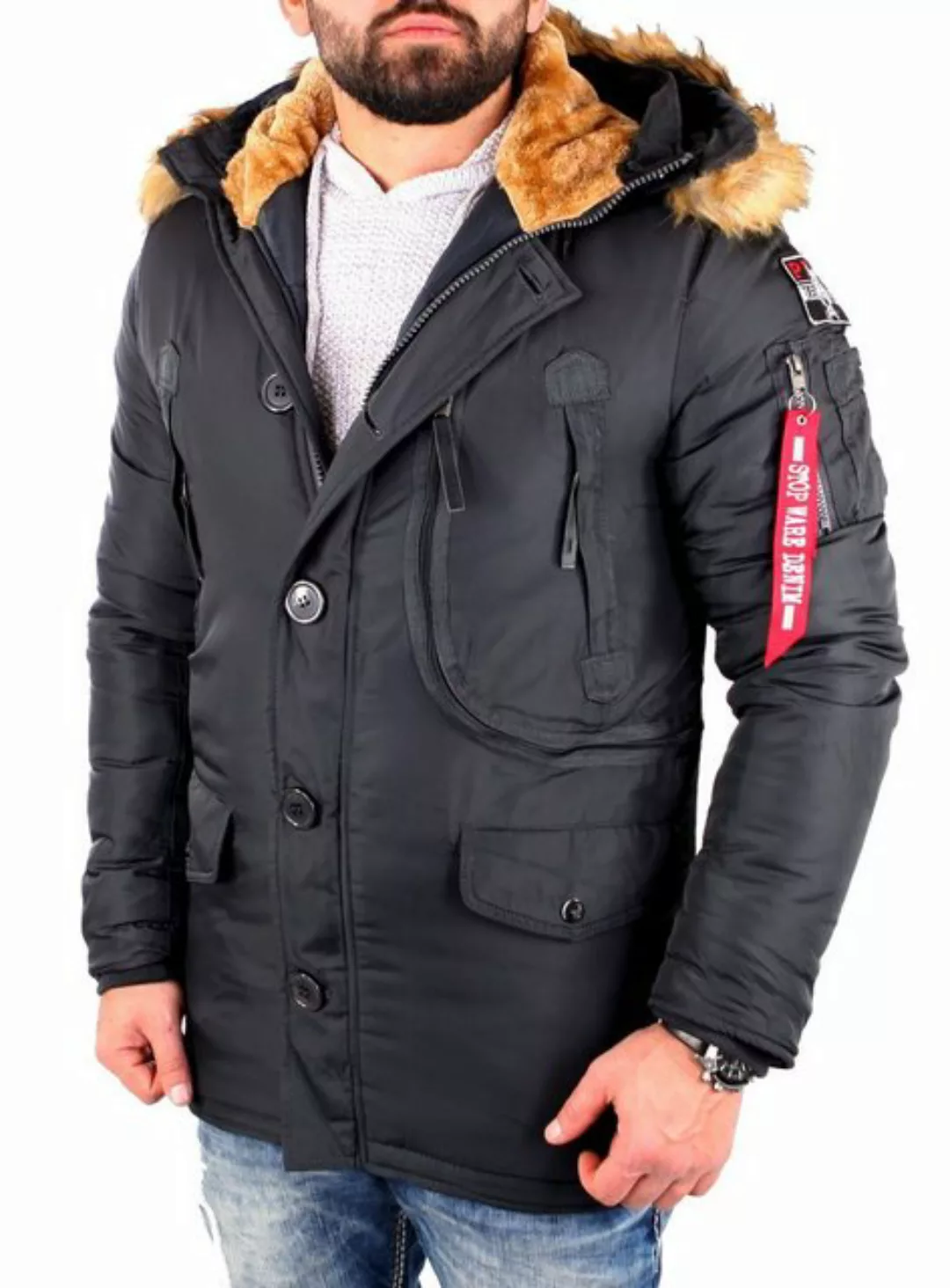 Reslad Winterjacke Reslad Winter-Jacke Herren-Parka Kapuzen Kunstfell warme günstig online kaufen