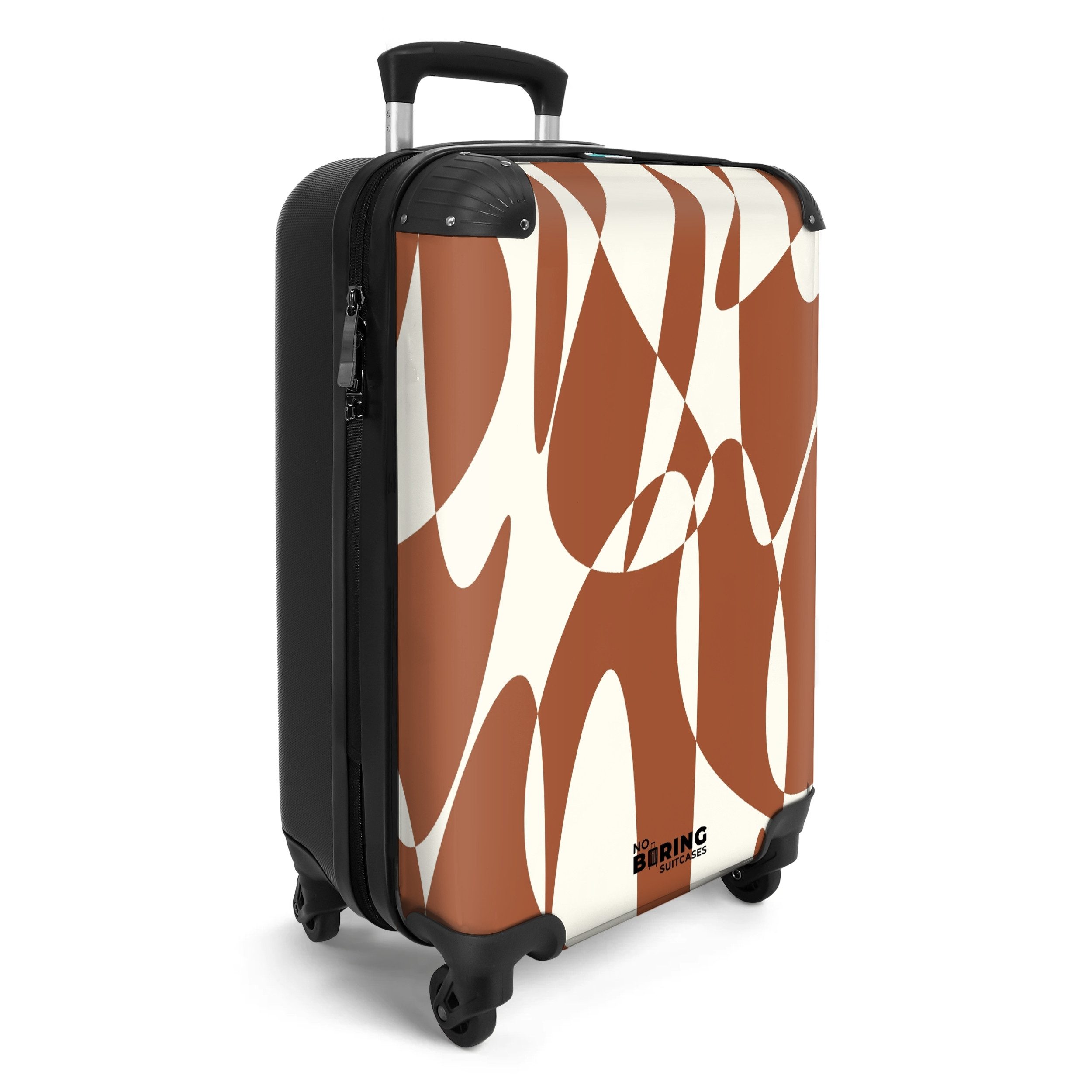NoBoringSuitcases.com© Hartschalen-Trolley Braun mit weißen abstrakten günstig online kaufen