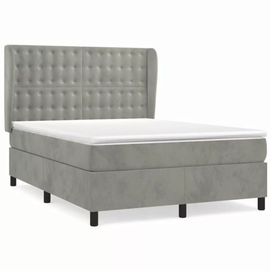 vidaXL Boxspringbett Boxspringbett mit Matratze Hellgrau 140x200 cm Samt Be günstig online kaufen