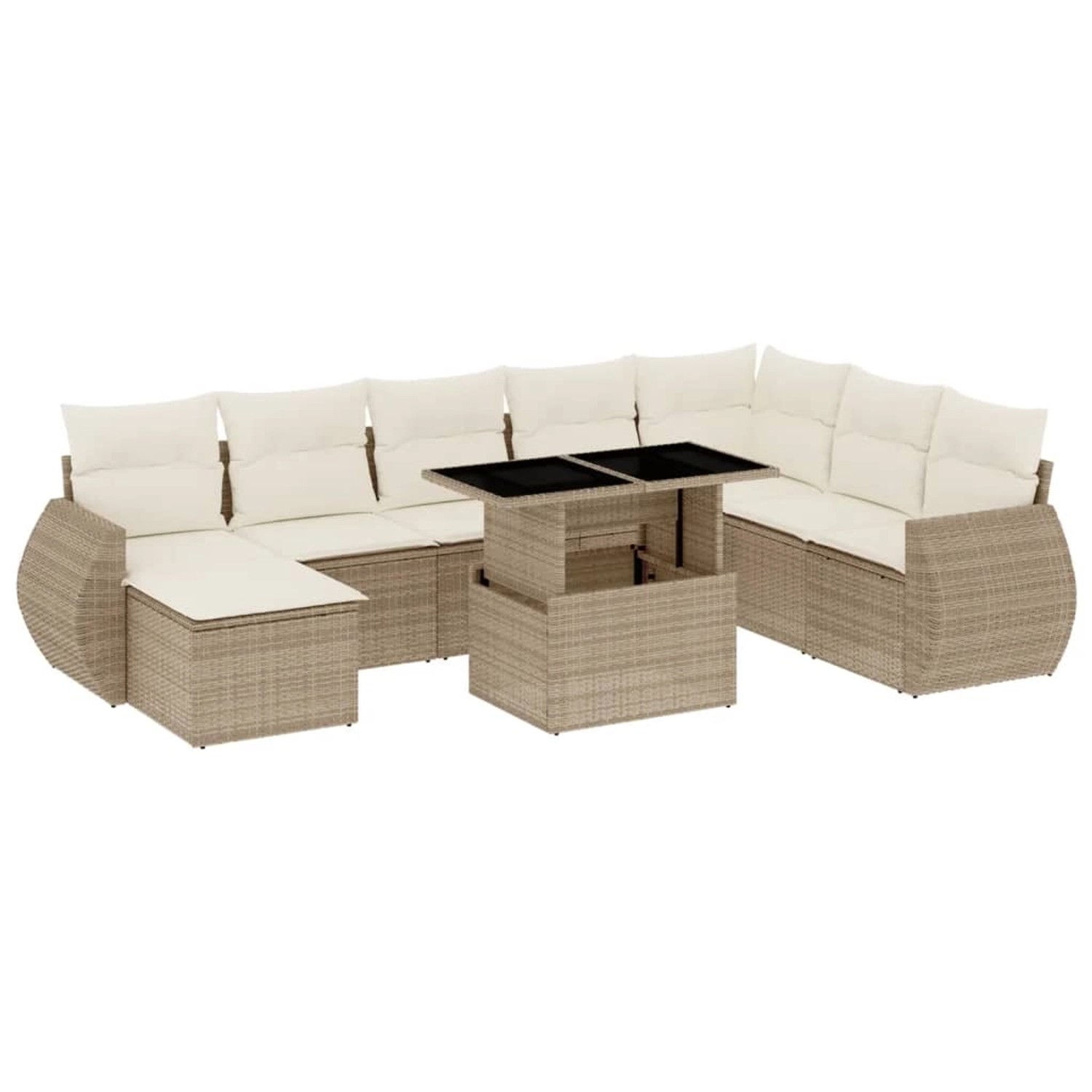 vidaXL 9-Tlg Garten-Sofagarnitur mit Kissen Beige Poly Rattan 3268728 günstig online kaufen